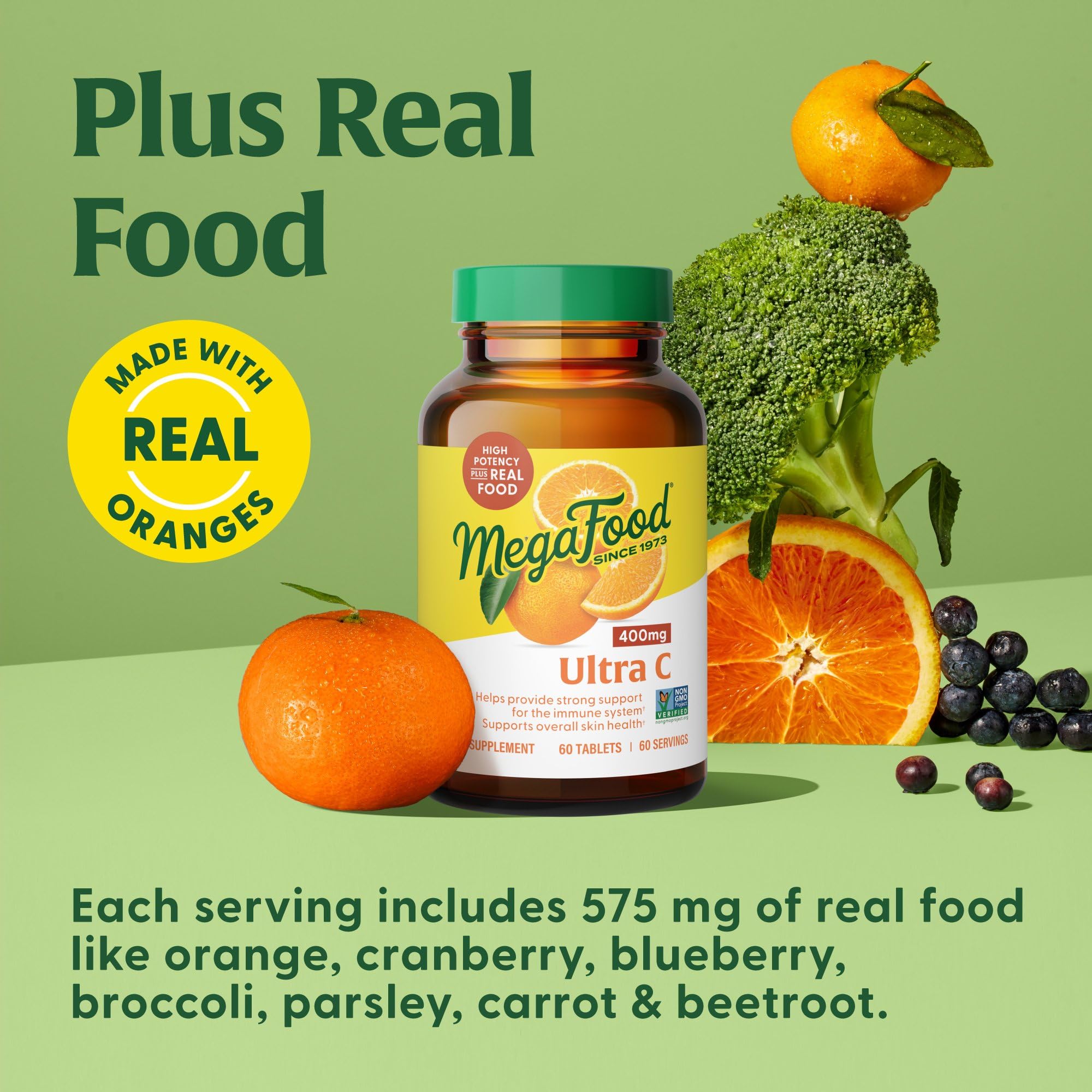MegaFood Ultra C 400mg Vegan Immune Support Supplement with Vitamin C | Made with Real Food (Broccoli, Carrot, Cranberry, Brown Rice) | Gluten-Free, Kosher | 90 Tablets (90 Servings) | Boost Immunity & Wellness for Adults & Kids | Perfect for Cold Season & Daily Health Support