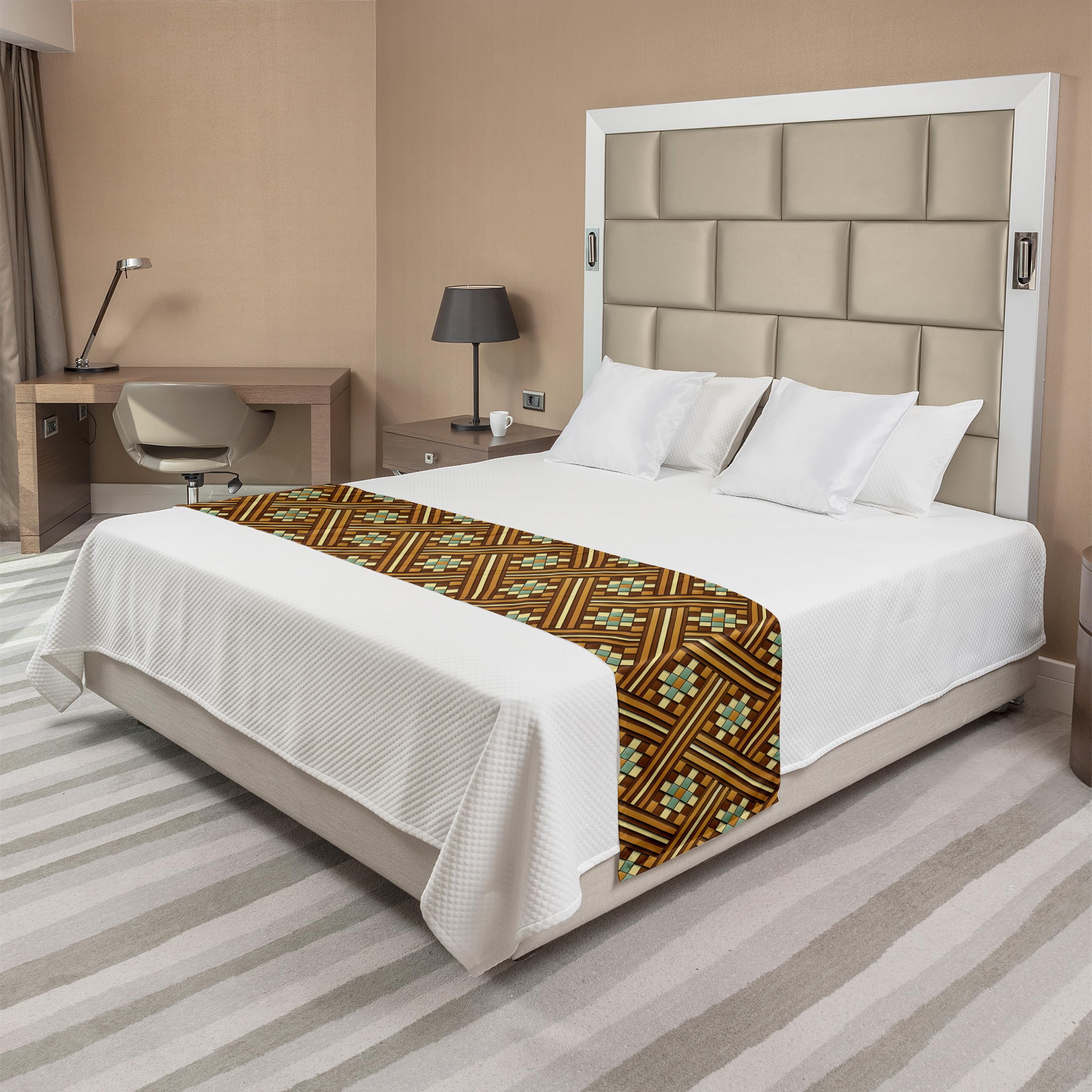 Ambesonne Retro Bed Runner - Earth Tone Geometric Stripes, King Size for Hotels & Homes