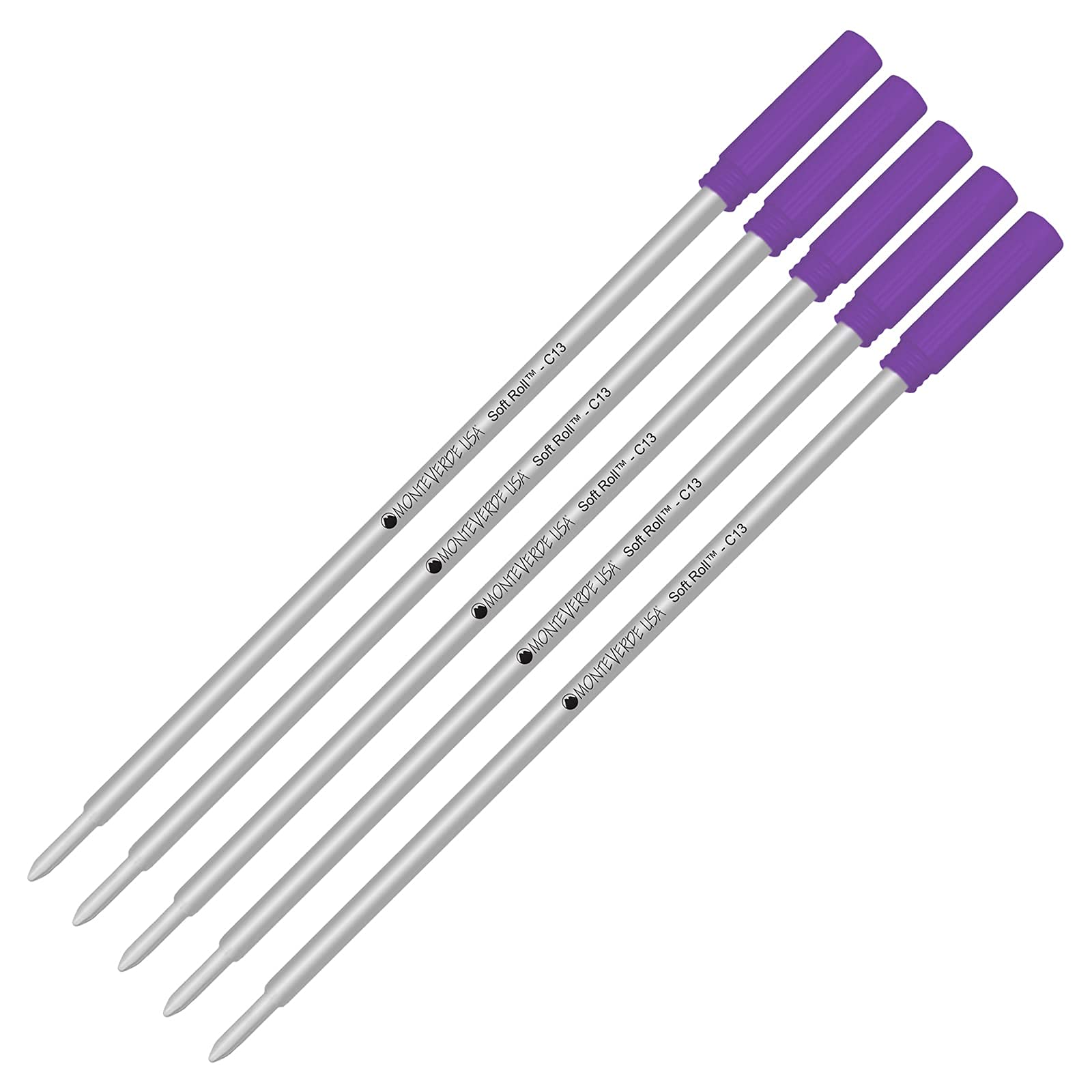 Monteverde Soft Roll Ballpoint C13 Ink Refill 5-Pack - Purple Medium Tip 0.7mm - Compatible with Cross Style Pens - Perfect for Office, School & Everyday Writing