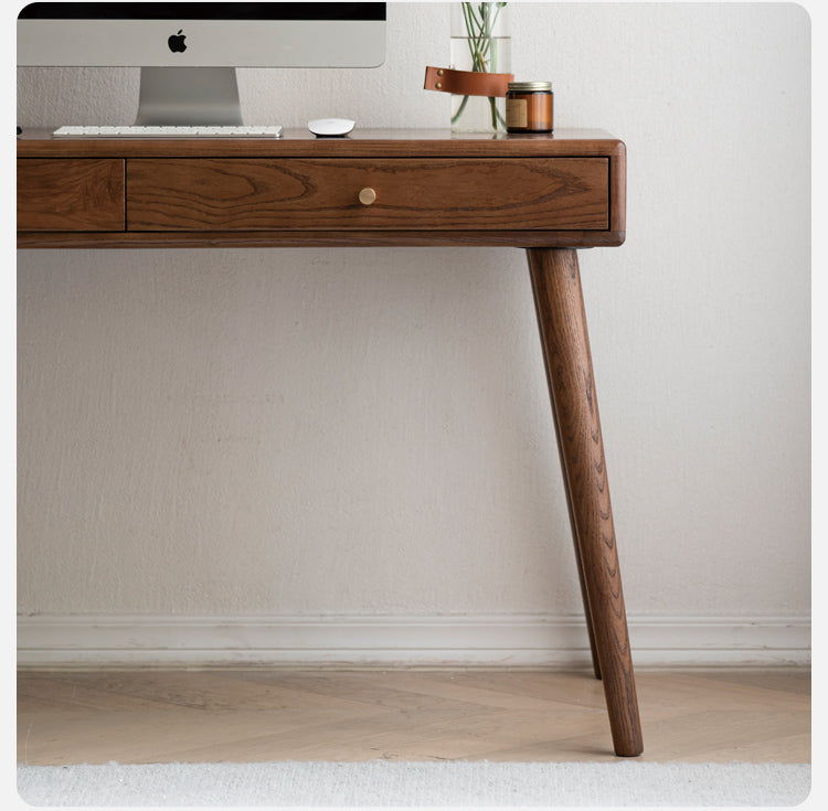 Premium Black Walnut & Ash Solid Wood Adjustable Height Modern Office Desk - Perfect for Home Office, Study Room & Workspace