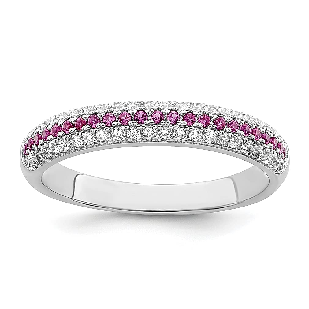 925 Sterling Silver Plated Red & White Cubic Zirconia CZ Band Ring - Elegant Wedding, Engagement & Anniversary Jewelry for Women | Perfect Gift for Her | Ideal for Bridal, Prom & Special Occasions