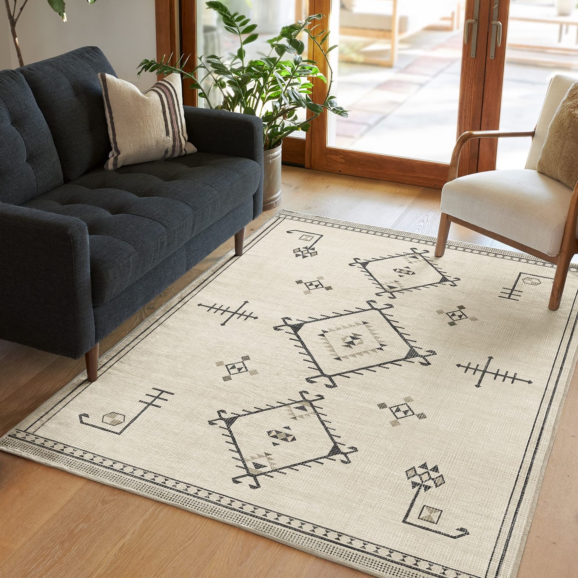 Ruggable Washable 5x7 Area Rug - Damali Black & White | Premium Non-Slip Rug for Living Room, Bedroom, Kitchen, Office & Classroom | Perfect for High Traffic Areas & Pet-Friendly Homes