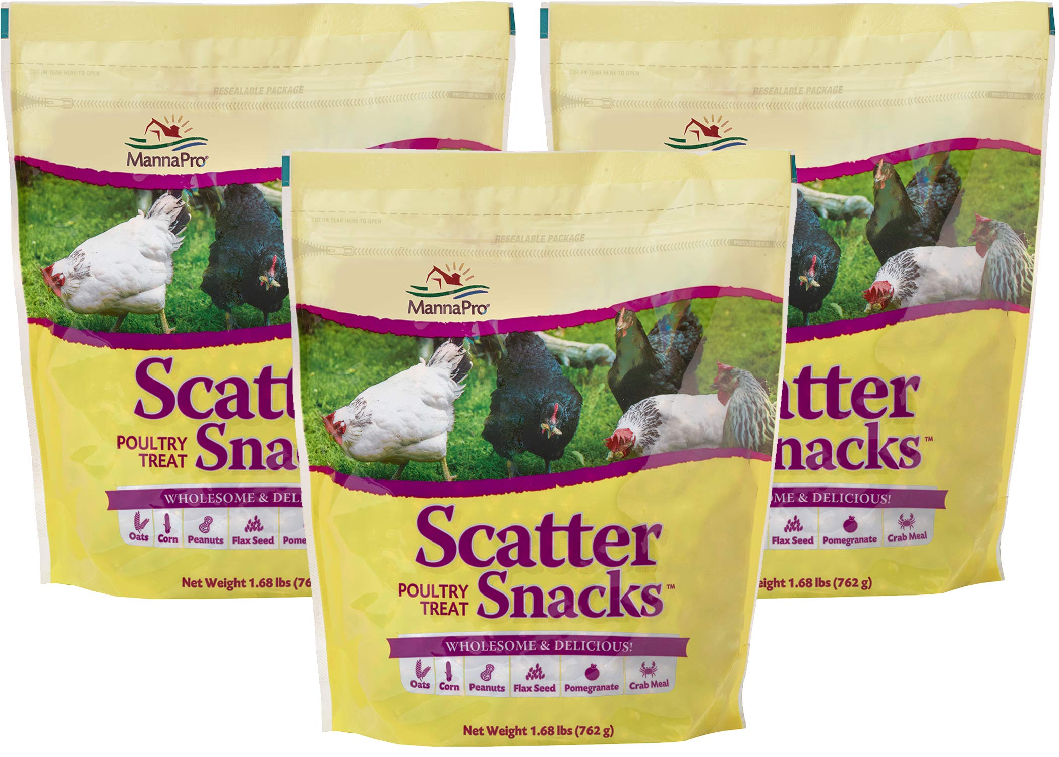 Manna Pro Scatter Snacks Poultry Treats for Chickens & Ducks - 1.68 lb (Pack of 3) - High Protein Healthy Bird Snacks for Backyard Flocks, Coop Training & Foraging Enrichment