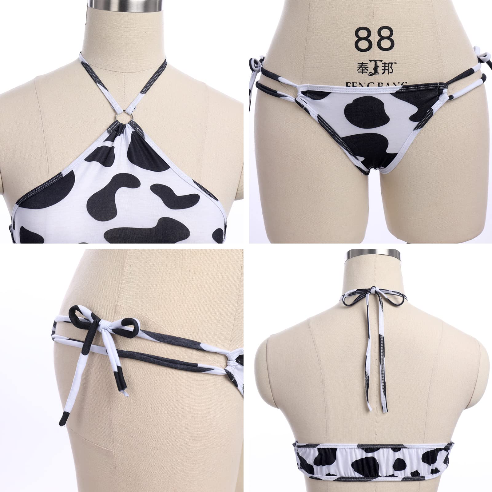 IMEKIS Women's Sexy Anime Cow Maid Costume Teddy Lingerie Set - Kawaii Lolita Japanese Cosplay Mini Bikini Bra & Panty Set for Roleplay, Halloween, Cosplay Parties & Boudoir Photography