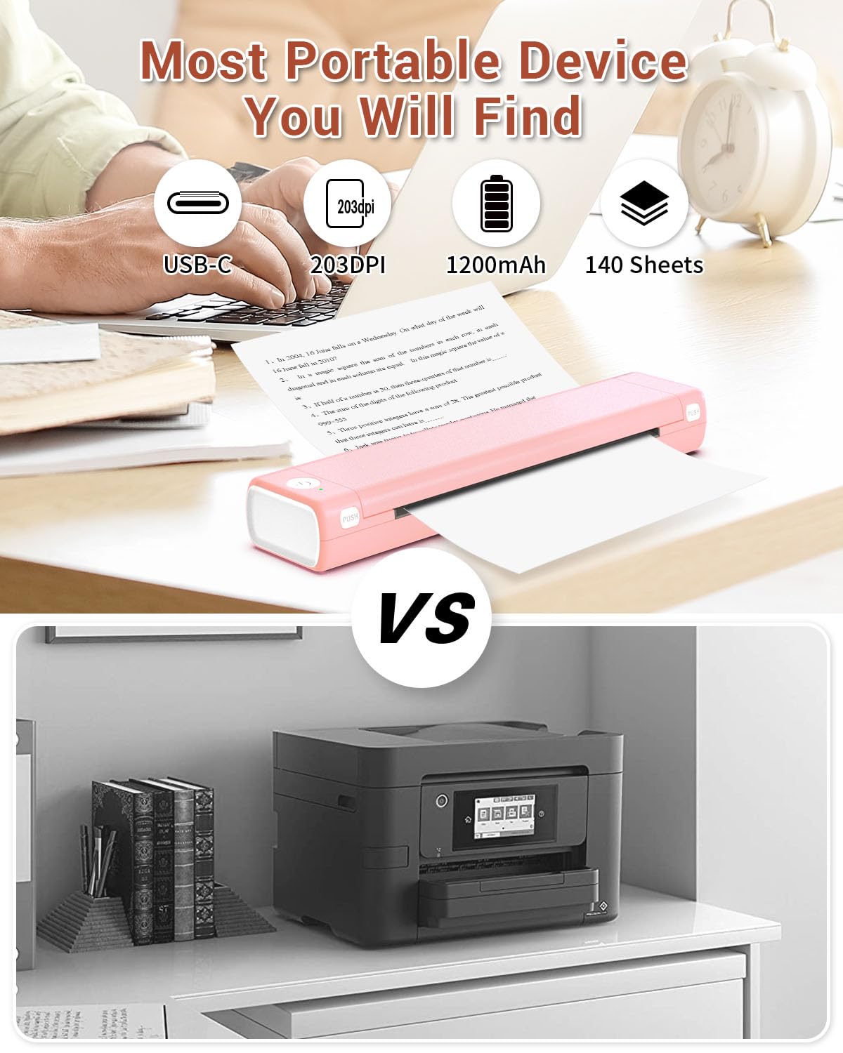 Phomemo M08F Wireless Thermal Printer - Inkless Portable A4 Printer for Android & iOS | Home Office, Photo Printing, Receipts & Study | Compact Printer for Smartphones, Laptops & Mobile Printing Needs