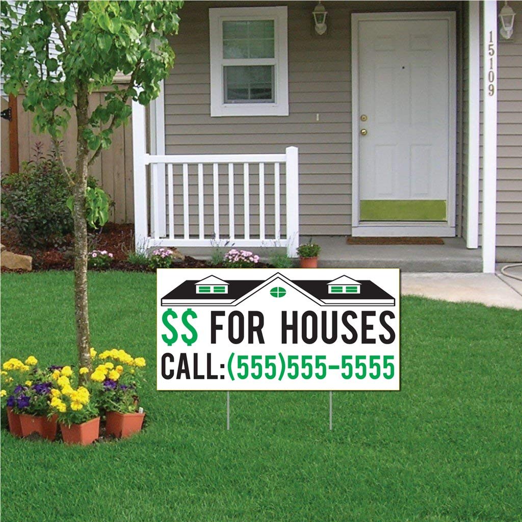 Custom 'We Buy Houses' Yard Signs for Cash - 12x24 Inches Green & Black Set of 100 with Stakes - Perfect for Real Estate Investors, House Flippers & Cash Home Buyers Advertising