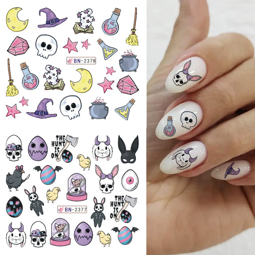 Halloween Nail Stickers - Day of The Dead Water Transfer Nail Decals with Skull, Ghost, Pumpkin & Witch Designs - 12 Sheets for Halloween Party Manicure & Nail Art Supplies - Perfect for Costume Parties, Trick or Treating & Spooky Nail Designs