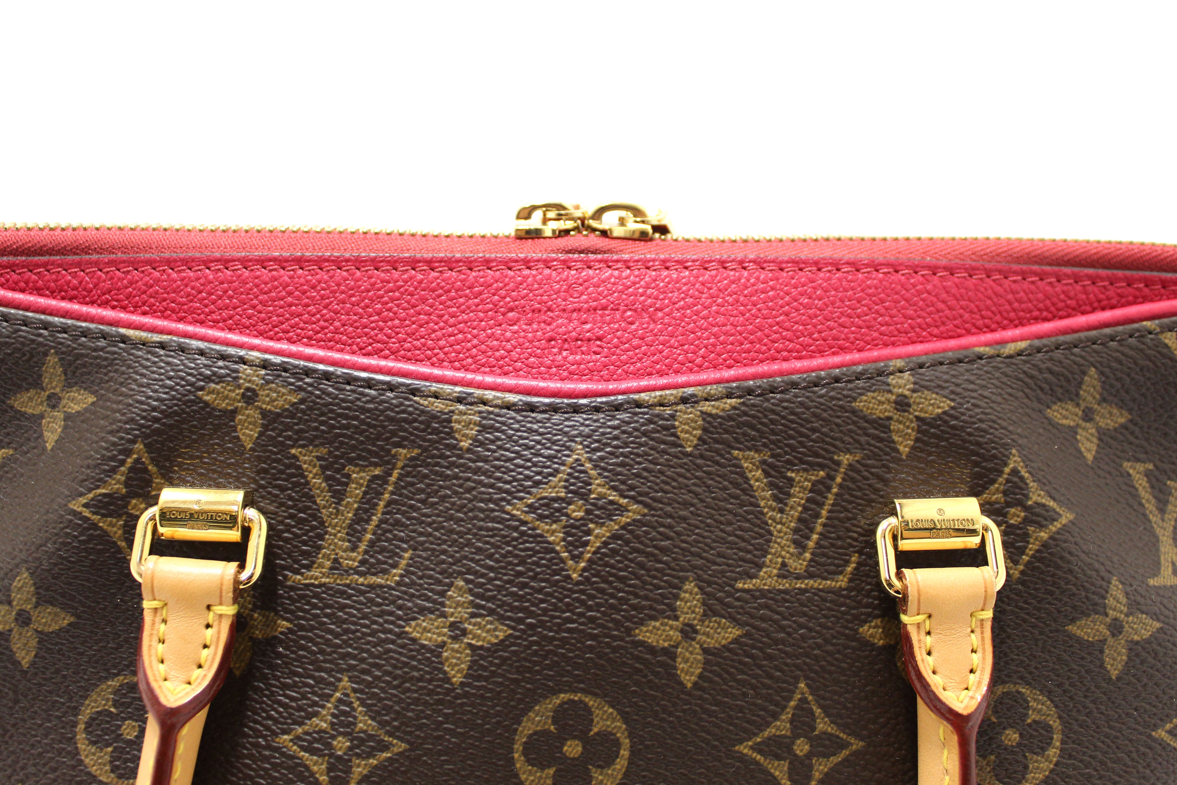 Authentic Louis Vuitton Pallas MM Handbag - Classic Monogram with Fuchsia Calfskin Leather | Luxury Designer Purse for Women, Perfect for Work, Travel & Evening Events