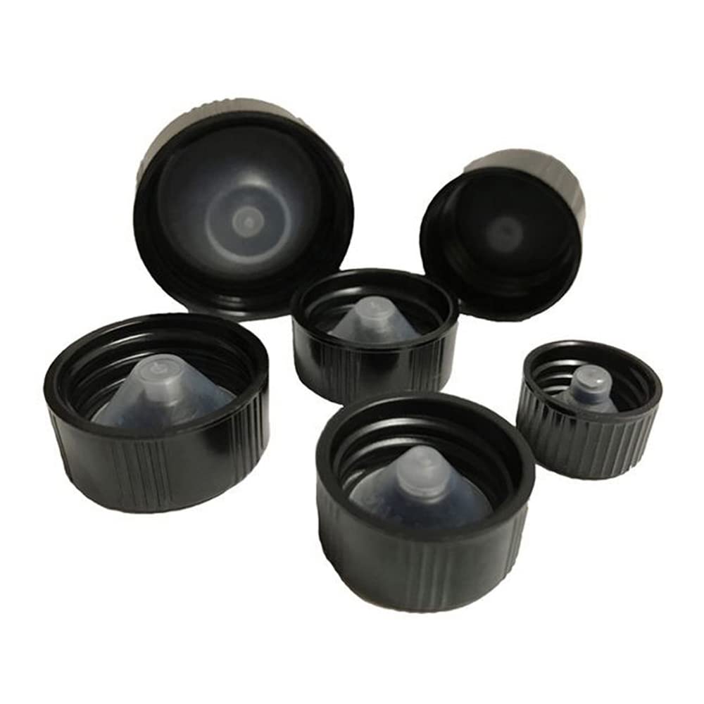 24-410 Black Ribbed Phenolic Cap with PolyCone Liner - Chemical Resistant Bottle Caps (Pack of 576) for Laboratory, Pharmacy & Industrial Storage