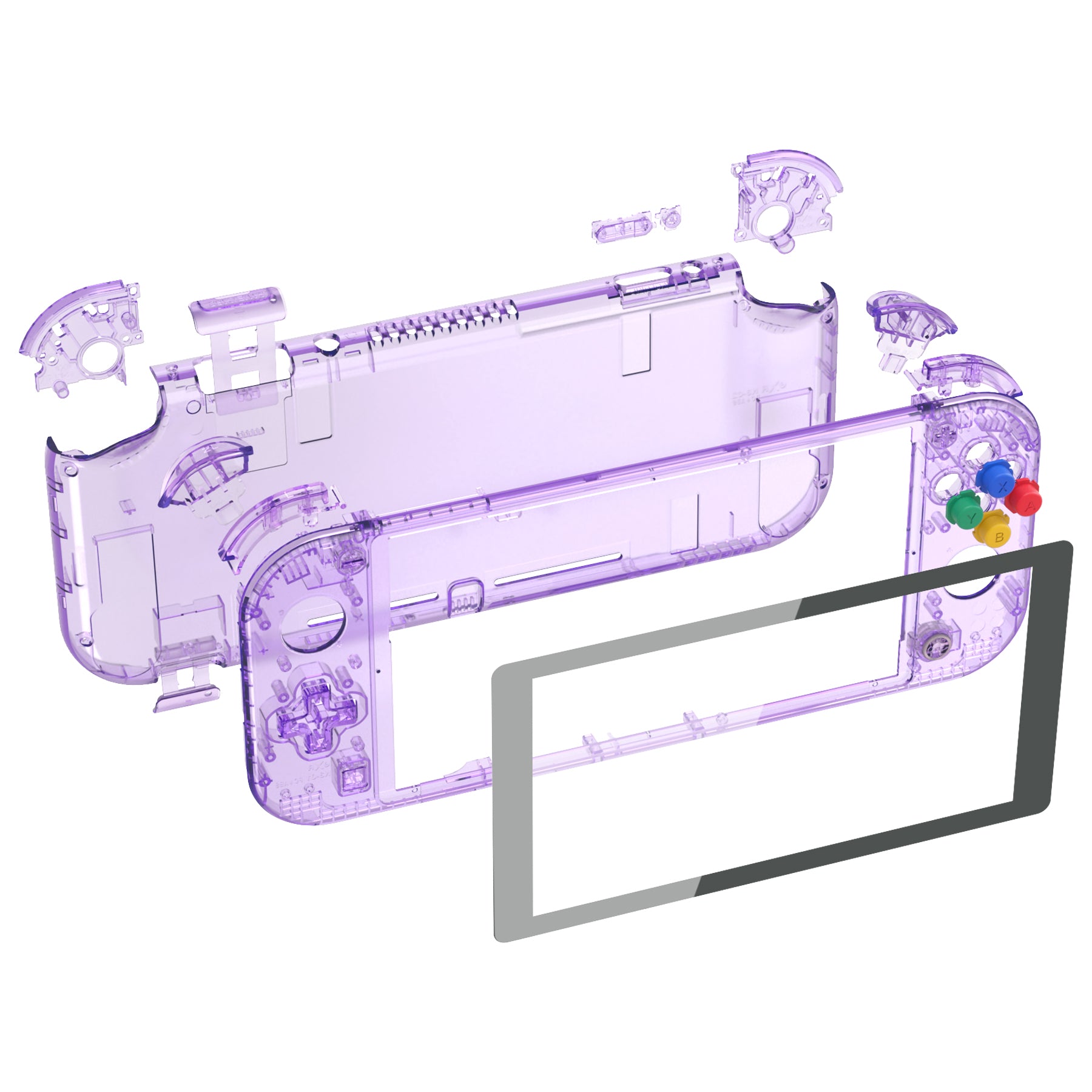 eXtremeRate Crystal Clear Atomic Purple DIY Replacement Shell for Nintendo Switch Lite - Custom Controller Housing with Screen Protector | Gaming Accessories for NSL Handheld Console | Perfect for Travel & Home Entertainment