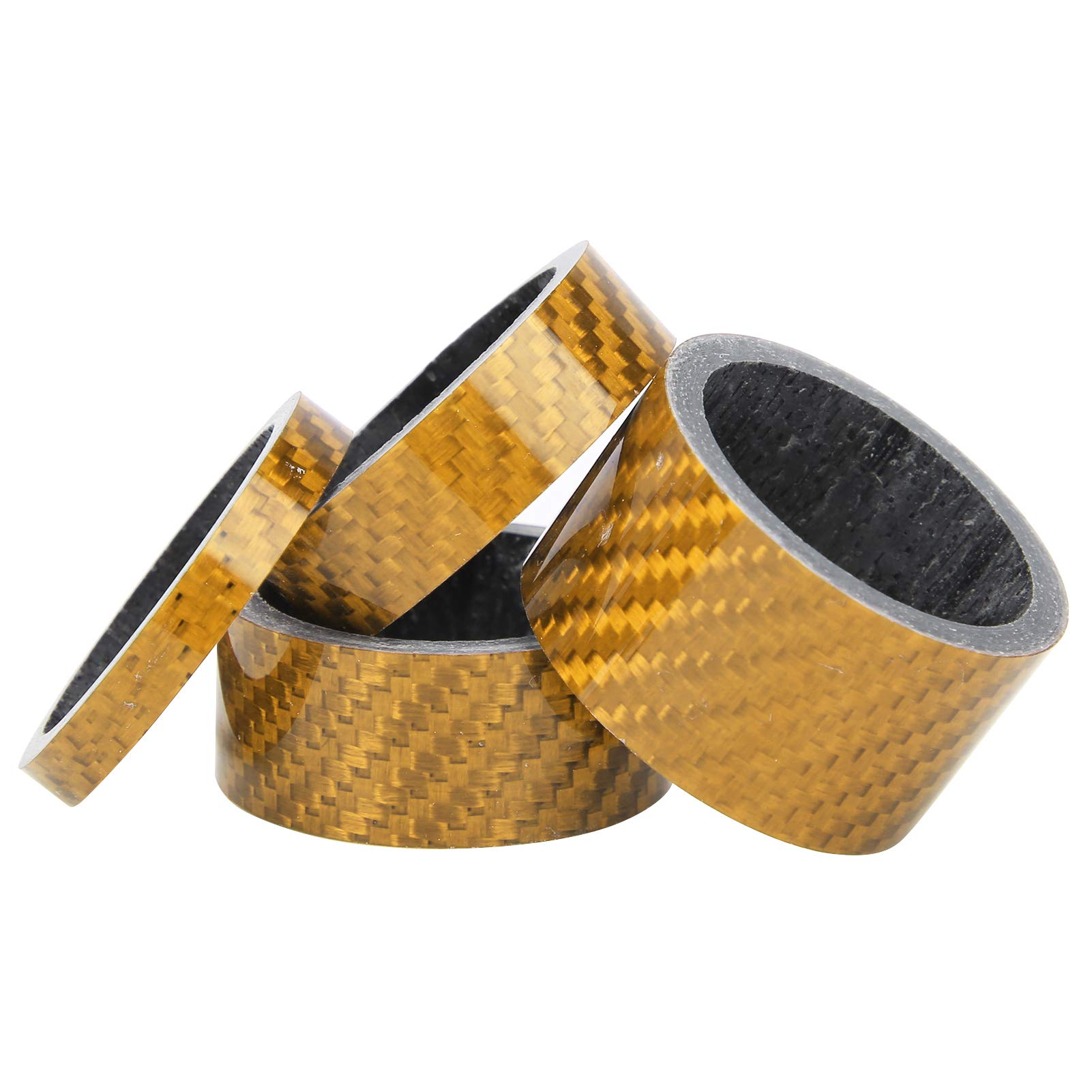 2-Pack Carbon Fiber Headset Spacer Kit - 5mm/10mm/15mm/20mm Gold Washers for Bicycle Fork - Perfect for MTB, Road & BMX Bike Upgrades