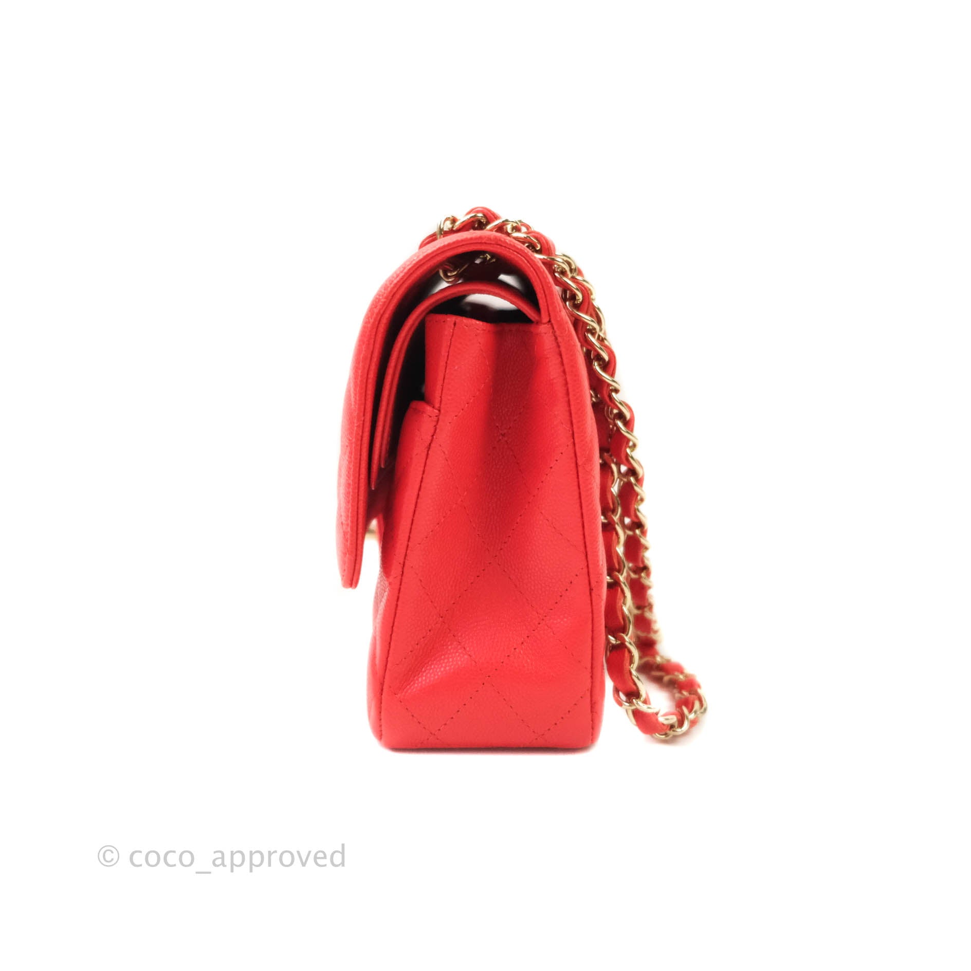 Chanel Classic Medium Double Flap Bag in Red Caviar Leather with Gold Hardware - Luxury Handbag for Women, Perfect for Parties, Weddings & Everyday Elegance