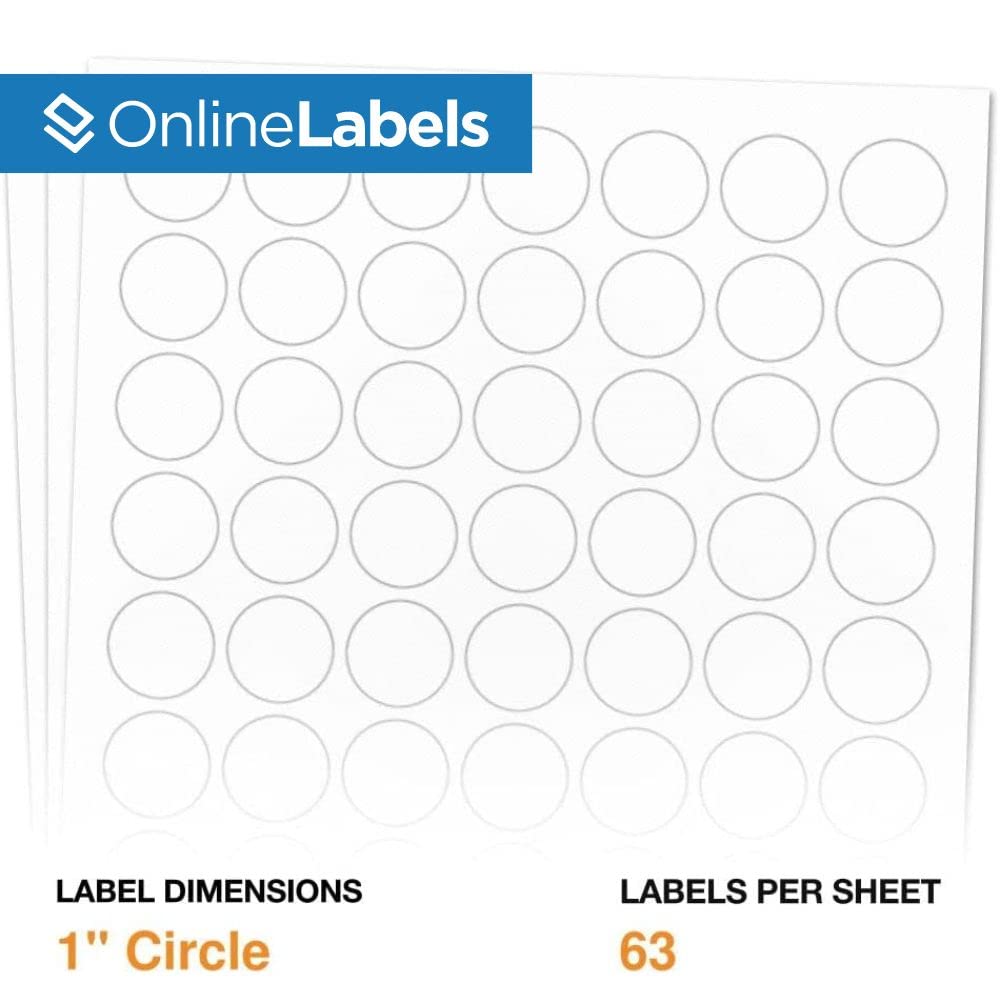 1 Inch Round Labels - White Matte - 1,575 Circle Stickers (25 Sheets) - Compatible with Inkjet & Laser Printers - Perfect for Address Labels, Jar Labels & Organization - Online Labels