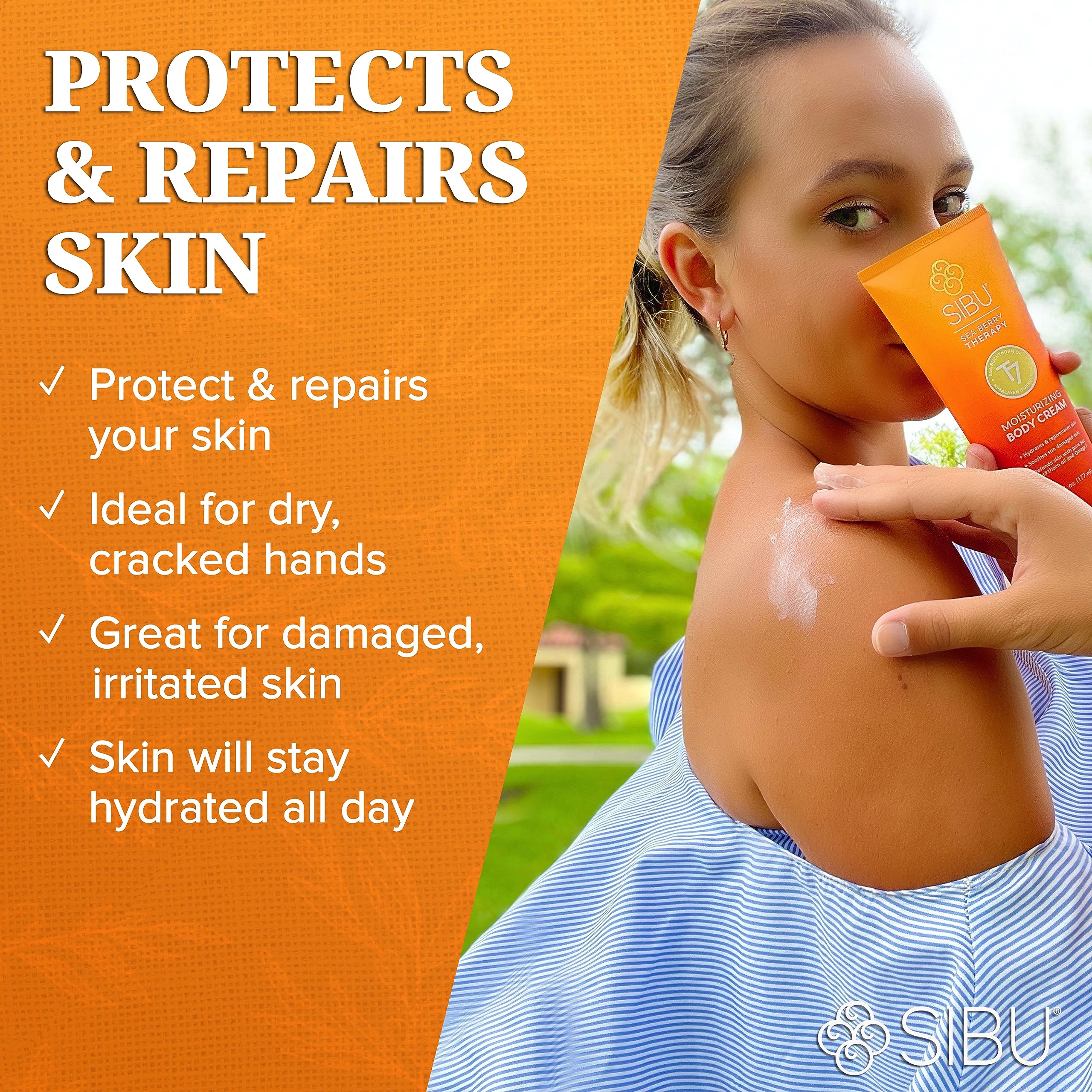 Premium Himalayan Sea Buckthorn Moisturizing Body Cream - 6oz Lightweight Hydrating Lotion for Dry Skin Repair & Protection | Daily Moisturizer for Face, Hands & Body Care