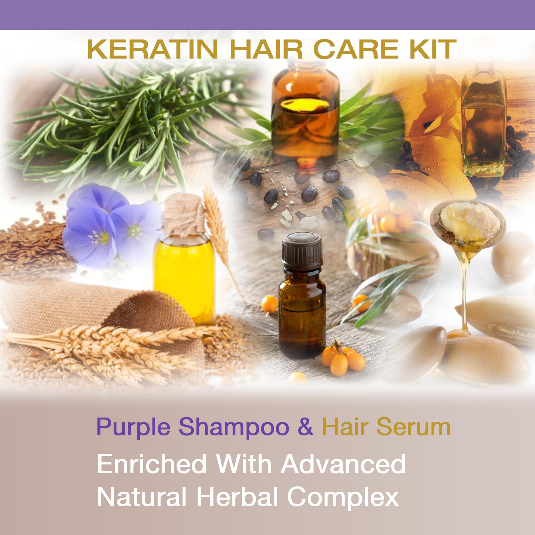 Keratin Purple Shampoo & Hair Serum Kit - Violet Blue Shampoo for Bleached Blonde, Platinum, Silver, White & Gray Hair | Anti-Brassiness, Heat Protectant & Frizz Control | Gloss Boosting Treatment for Dry, Damaged Hair | Perfect for Color-Treated & Chemically Processed Hair