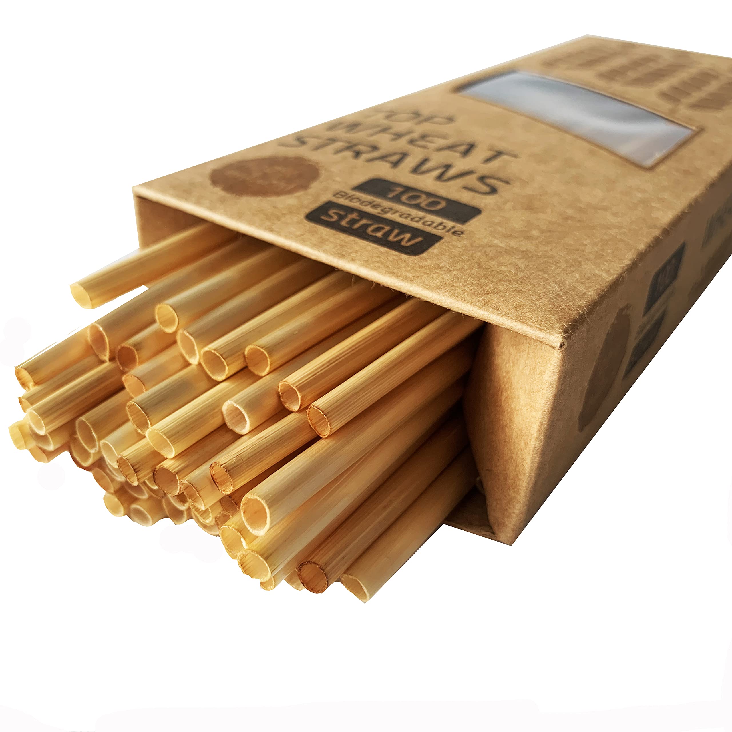 100% Organic Wheat Drinking Straws - Natural, Eco-Friendly, Biodegradable, Disposable - Healthier Alternative to Bamboo, Paper & Plastic Straws - Pack of 100 - Perfect for Parties, Restaurants & Sustainable Living