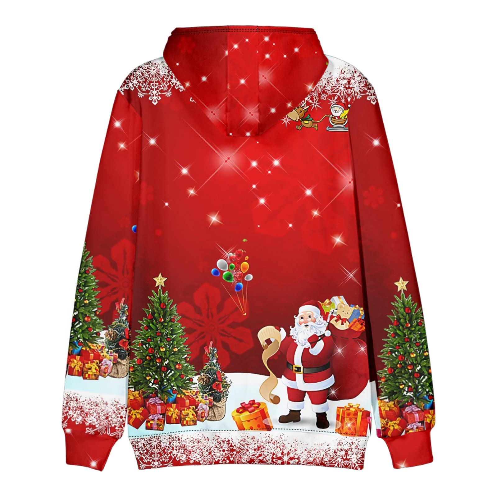 Men's Christmas Sweater - 3D Printed Reindeer & Santa Claus Holiday Pullover with Hood, Kangaroo Pocket & Snowflake Design | Warm Xmas Jumper for Parties, Gifts & Winter Outfits (XS-5XL)