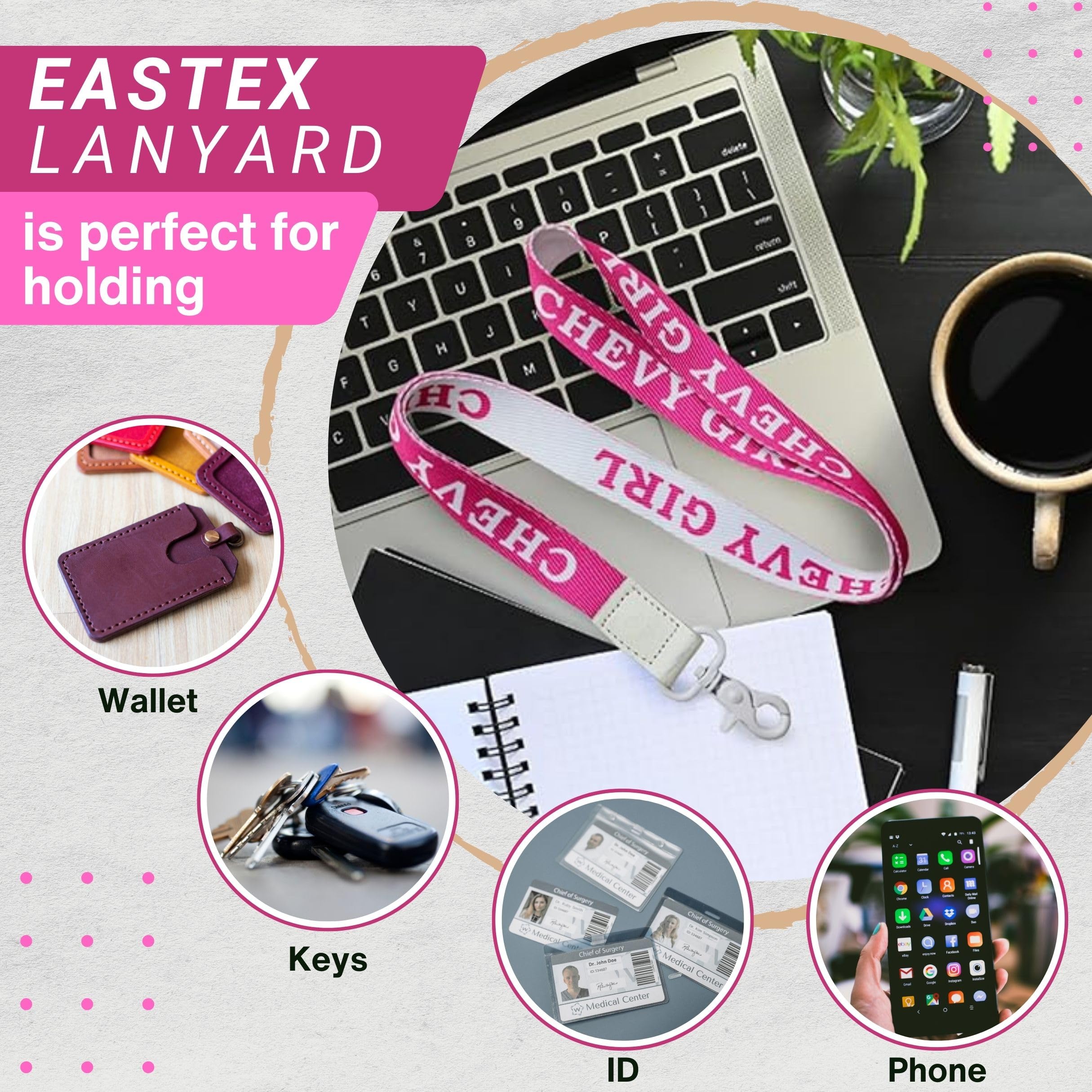EASTEX Chevy Girl Lanyard Keychain - Stylish ID Badge Holder for Women - Car Keys & Auto Fob Organizer - Perfect for Work, School, and Everyday Use