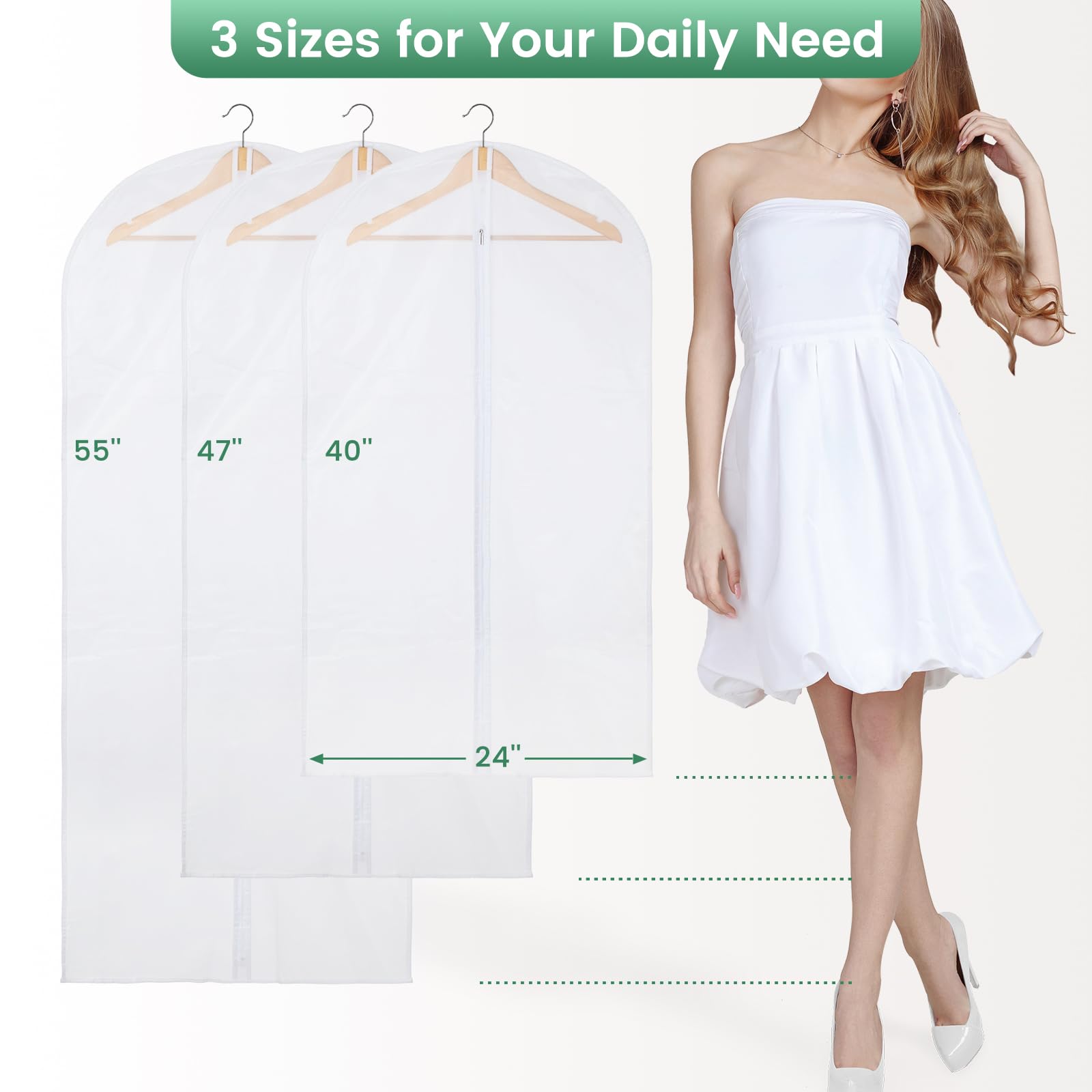 15-Pack Translucent Garment Bags for Hanging Clothes - 24