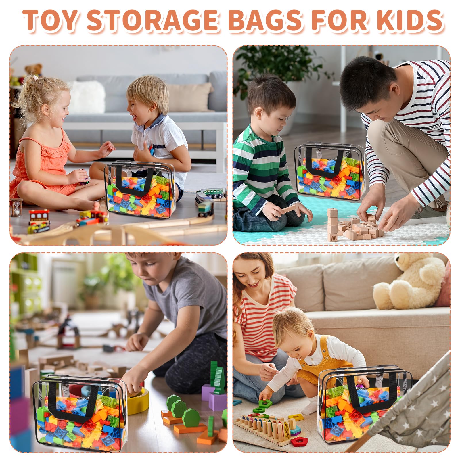 18 Pack Large Waterproof Clear PVC Toy Storage Bags with Zipper & Labels - Organizer for Kids Toys, Building Blocks, Puzzles, Books - Perfect for Home Organization & Travel Storage