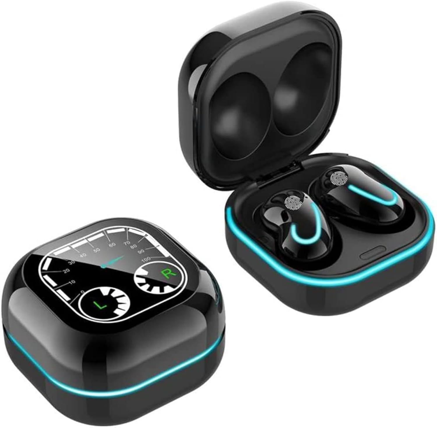 Wireless Bluetooth 5.1 Earbuds with Microphone, IPX4 Waterproof in-Ear Headphones, Rechargeable Micro USB with Smart LED RGB Case for iPhone Android iOS (Black) - Perfect for Gym, Running, Workouts & Commuting