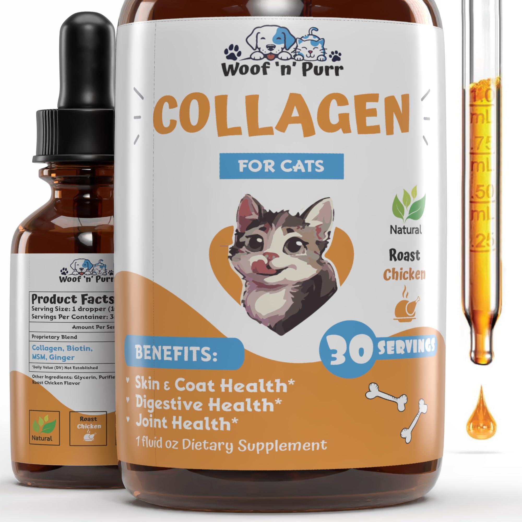 Premium Cat Collagen Drops for Skin & Coat Health - 1 fl oz Cat Supplement with Vitamins - Best for Indoor Cats - Supports Fur Shine & Skin Hydration - Perfect for Daily Use & Grooming Routine