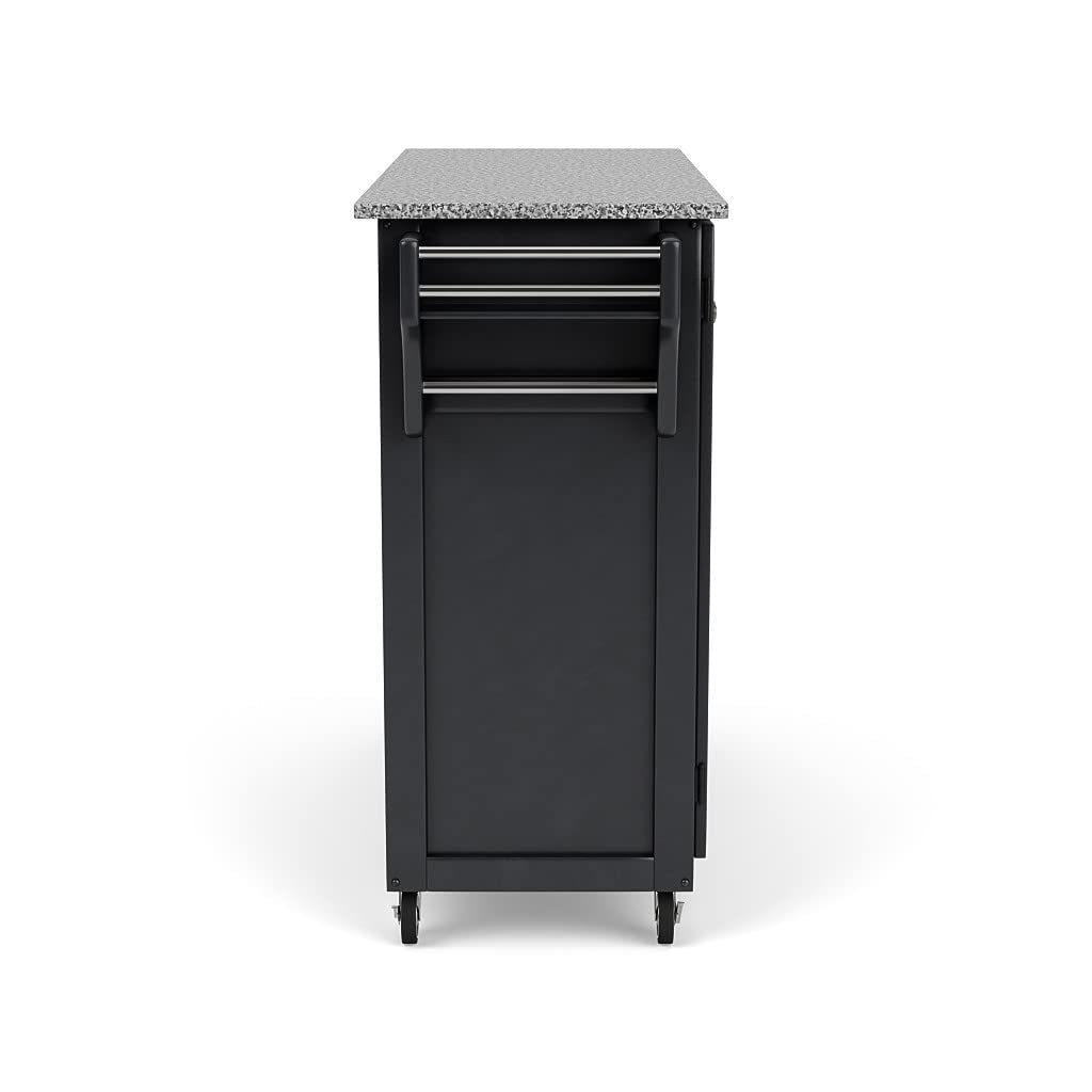 Home Styles Large Mobile Create-a-Cart Black Finish Two Door Cabinet Kitchen Cart with Salt and Pepper Granite Top & Adjustable Shelves - Perfect for Small Kitchen Storage, Dining Room Organization & Rolling Serving Cart