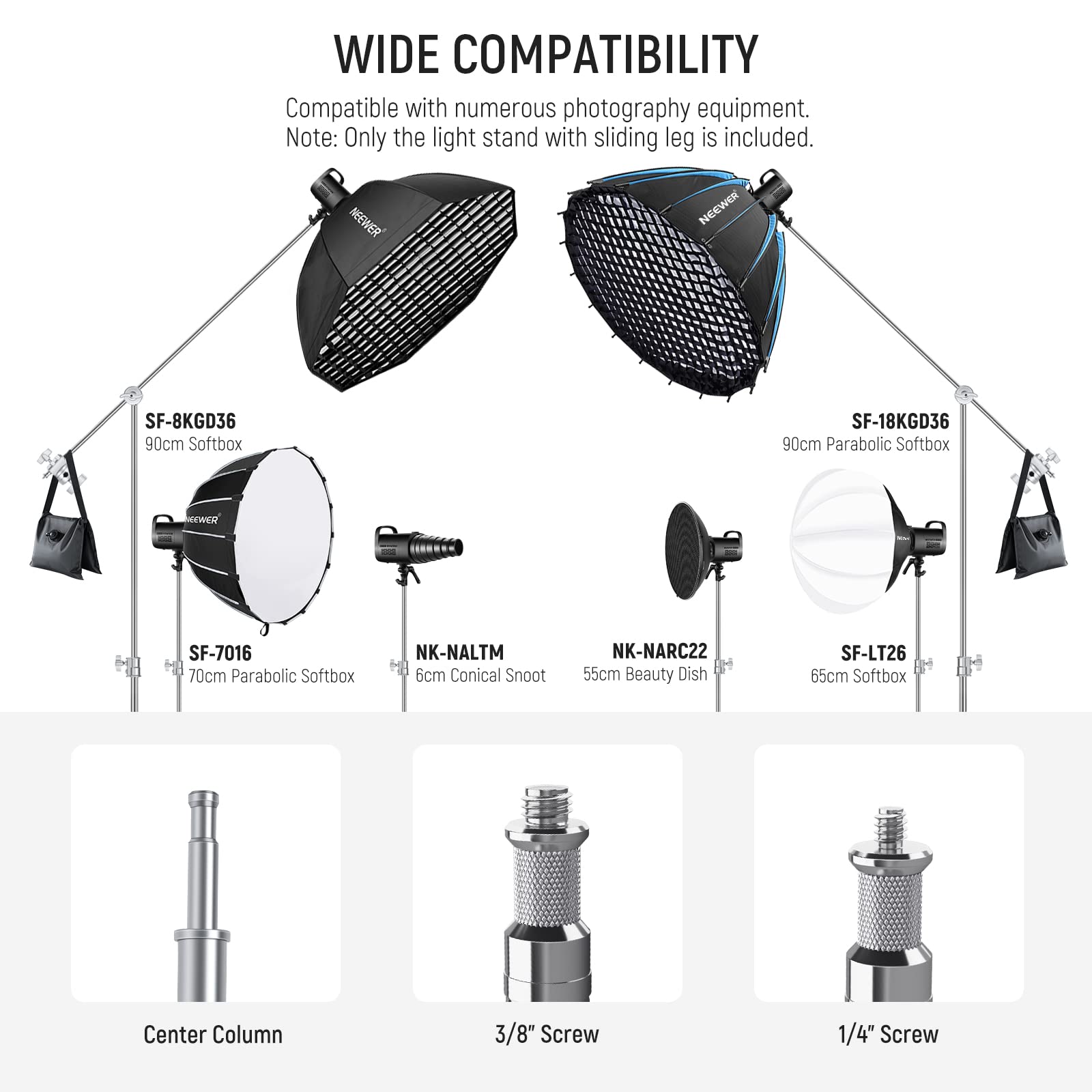 NEEWER Professional 10.13ft Stainless Steel C Stand with Boom Arm & Sliding Legs - Heavy Duty Photography Light Stand for Umbrellas, Reflectors, Softboxes, Monolights - Perfect for Studio, Portrait, and Video Shooting