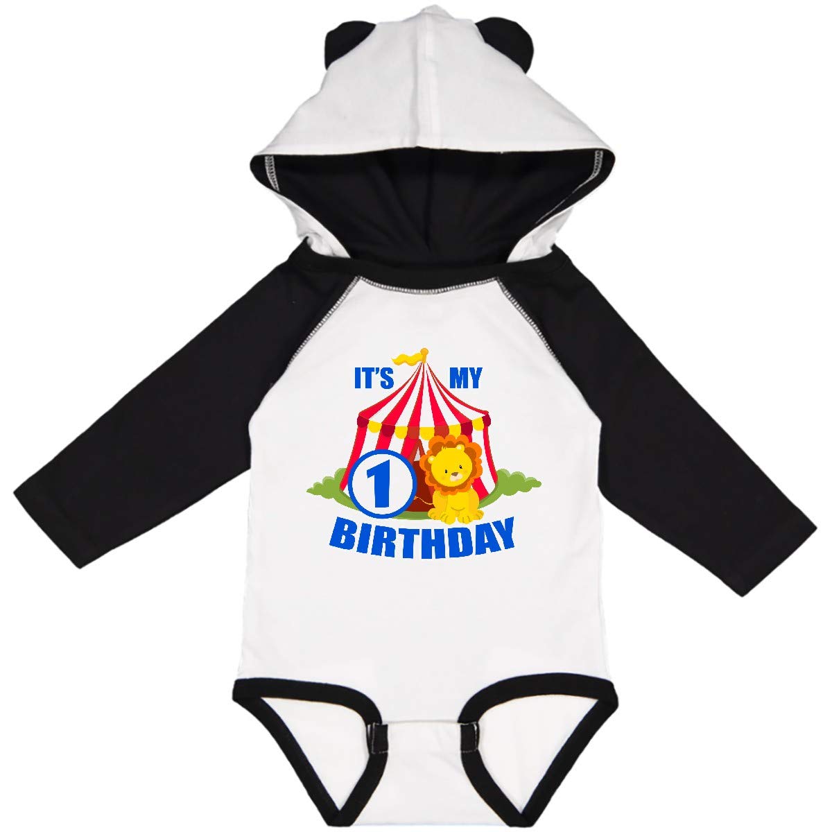 Inktastic 'It's My Birthday' Circus Tent with Lion Design - 1 Year Old Baby Long Sleeve Creeper | Cute Birthday Outfit for Boys & Girls