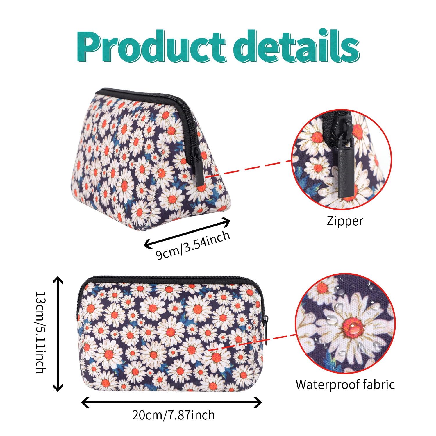Waterproof Neoprene Cosmetic Bag with Zipper - Travel Toiletry & Makeup Organizer Pouch for Women & Girls - Perfect for Gym, Vacation & Daily Essentials Storage