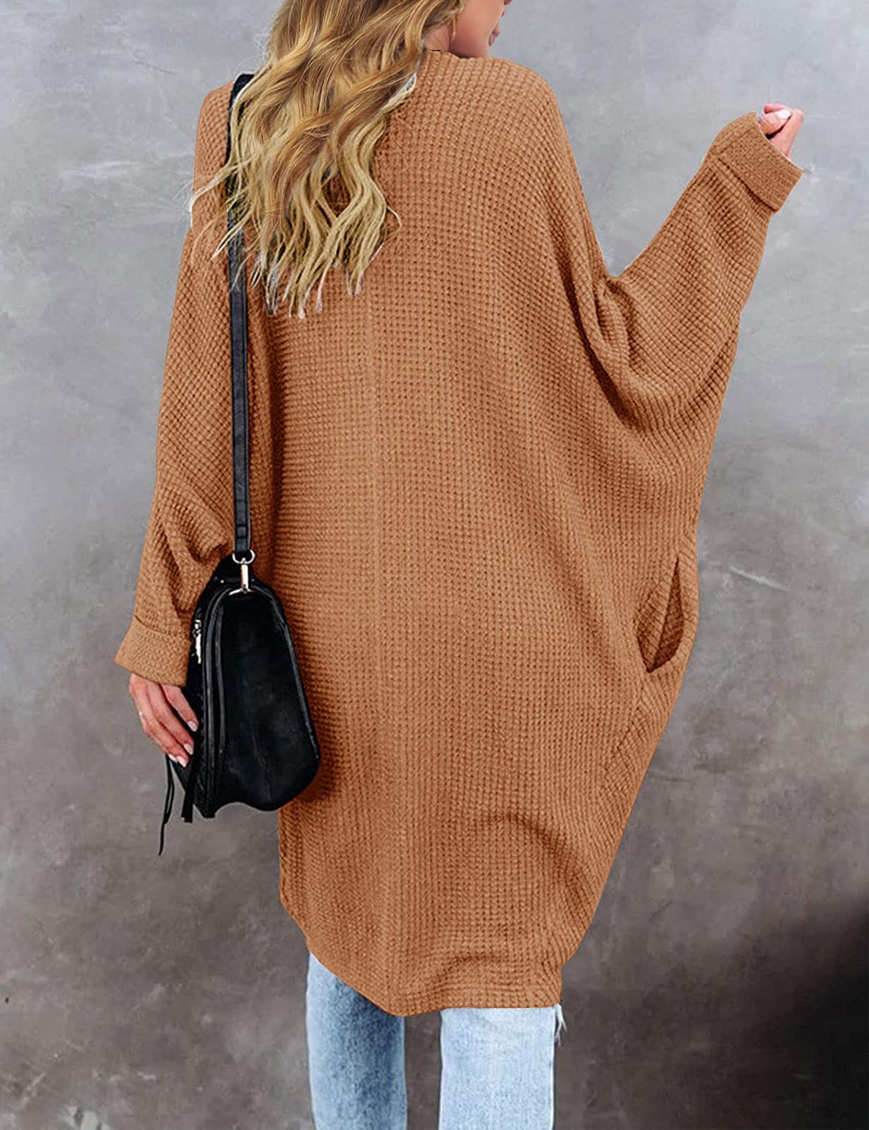 MEROKEETY Women's 2025 Fall Waffle Knit Batwing Long Sleeve Cardigan - Loose Open Front Sweater Coat for Women | Cozy Autumn Layering Piece for Work, Date Night & Casual Outings