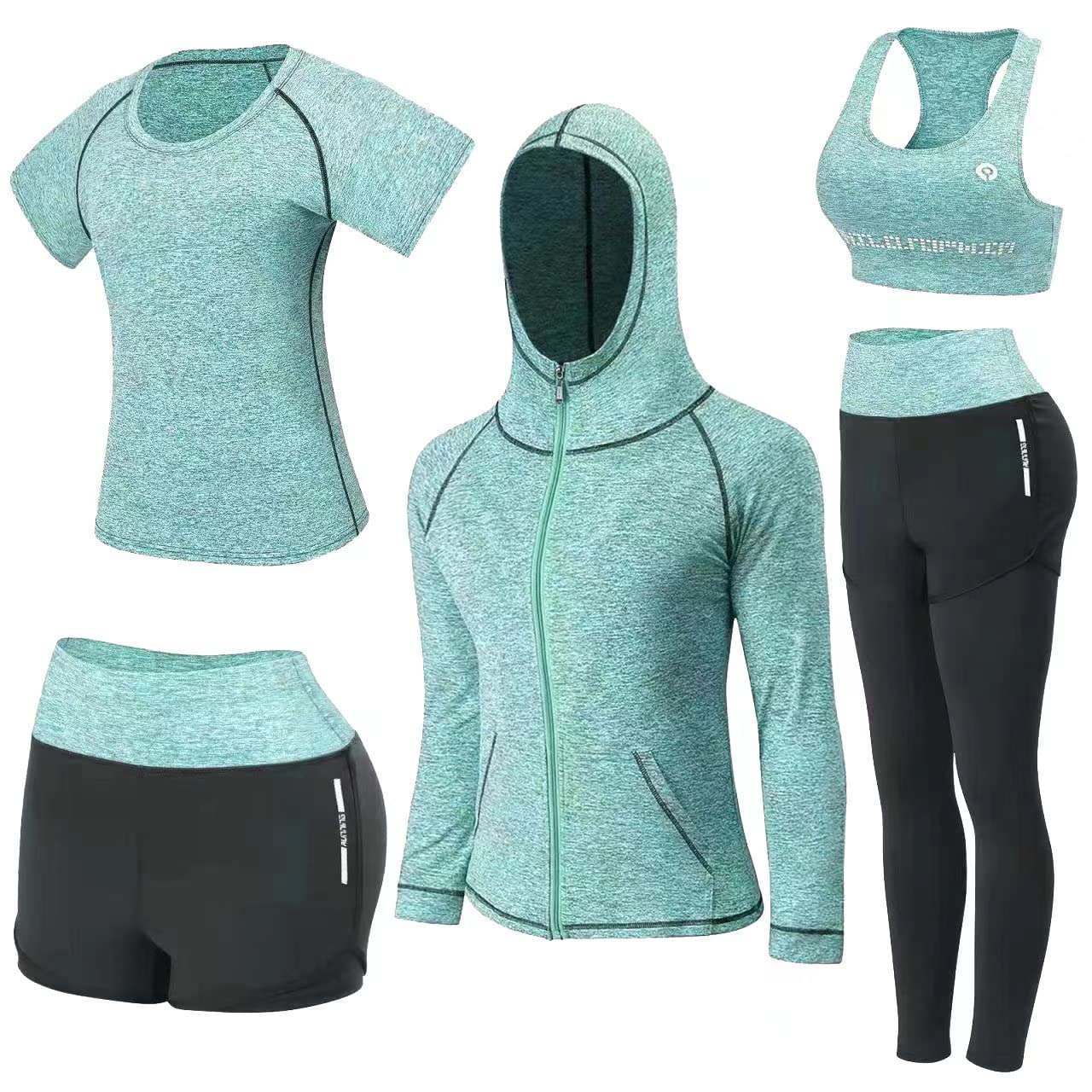Premium 5-Piece Women's Workout Sets - Yoga, Gym, Running & Athletic Activewear Outfits | Moisture-Wicking Tracksuits for Fitness, Pilates & Lounge Wear
