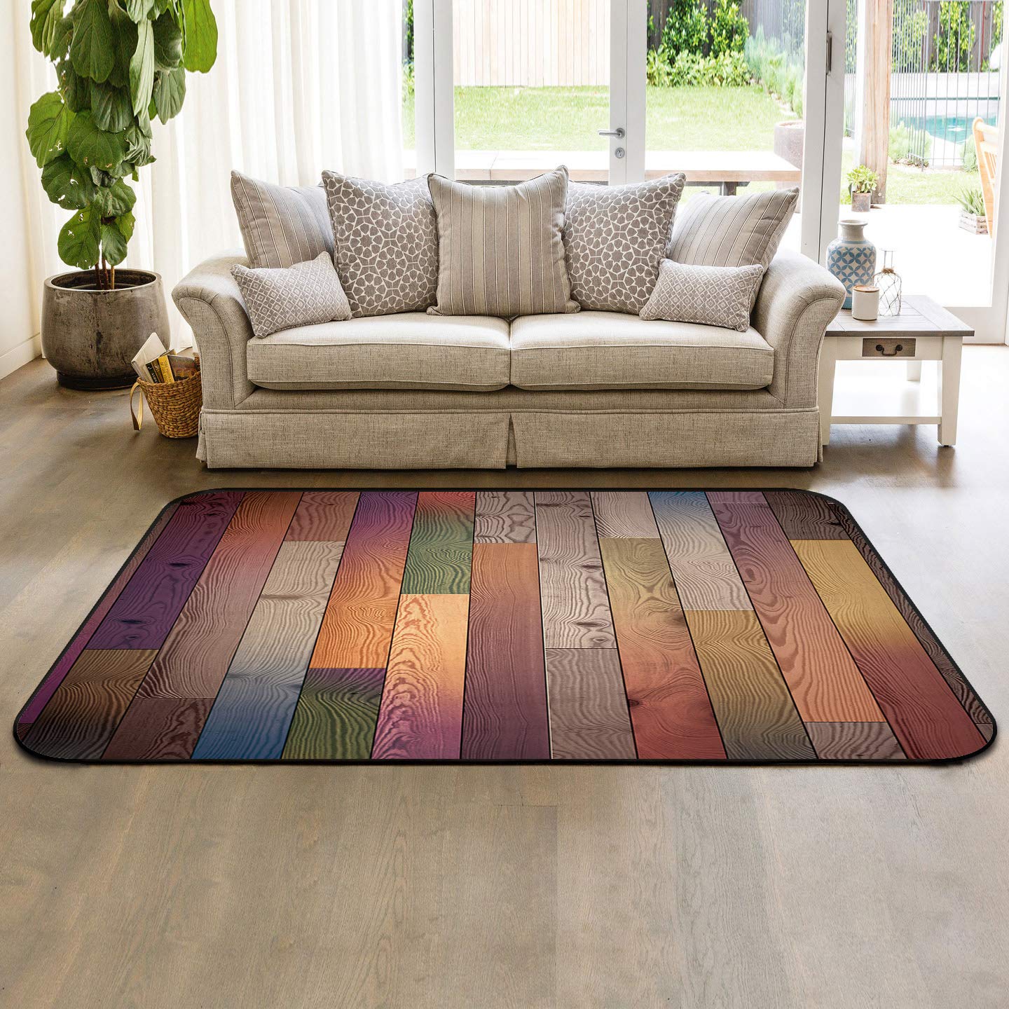 2' x 3' Modern Large Area Rugs - Soft Throw Carpet for Nursery, Kids Room, Living Room & Bedroom | Vintage Farmhouse Design Indoor/Outdoor Rug with Wood Plank Pattern - Perfect for Cozy Home Decor, Play Areas and Country Style Spaces