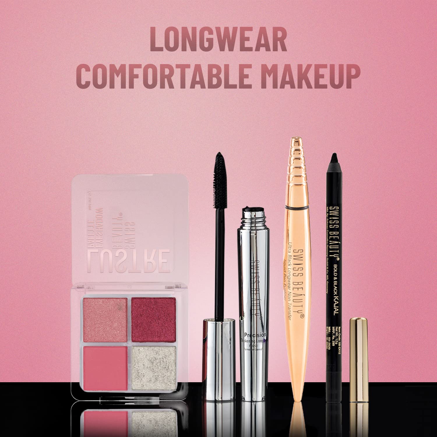 Swiss Beauty Lustre Eyeshadow Palette - 4 Highly Pigmented Matte & Shimmer Shades | Long-Lasting Wear | Vegan & Cruelty-Free | For All Skin Types | Perfect for Day to Night Makeup Looks | Shimmer n Shine 5g