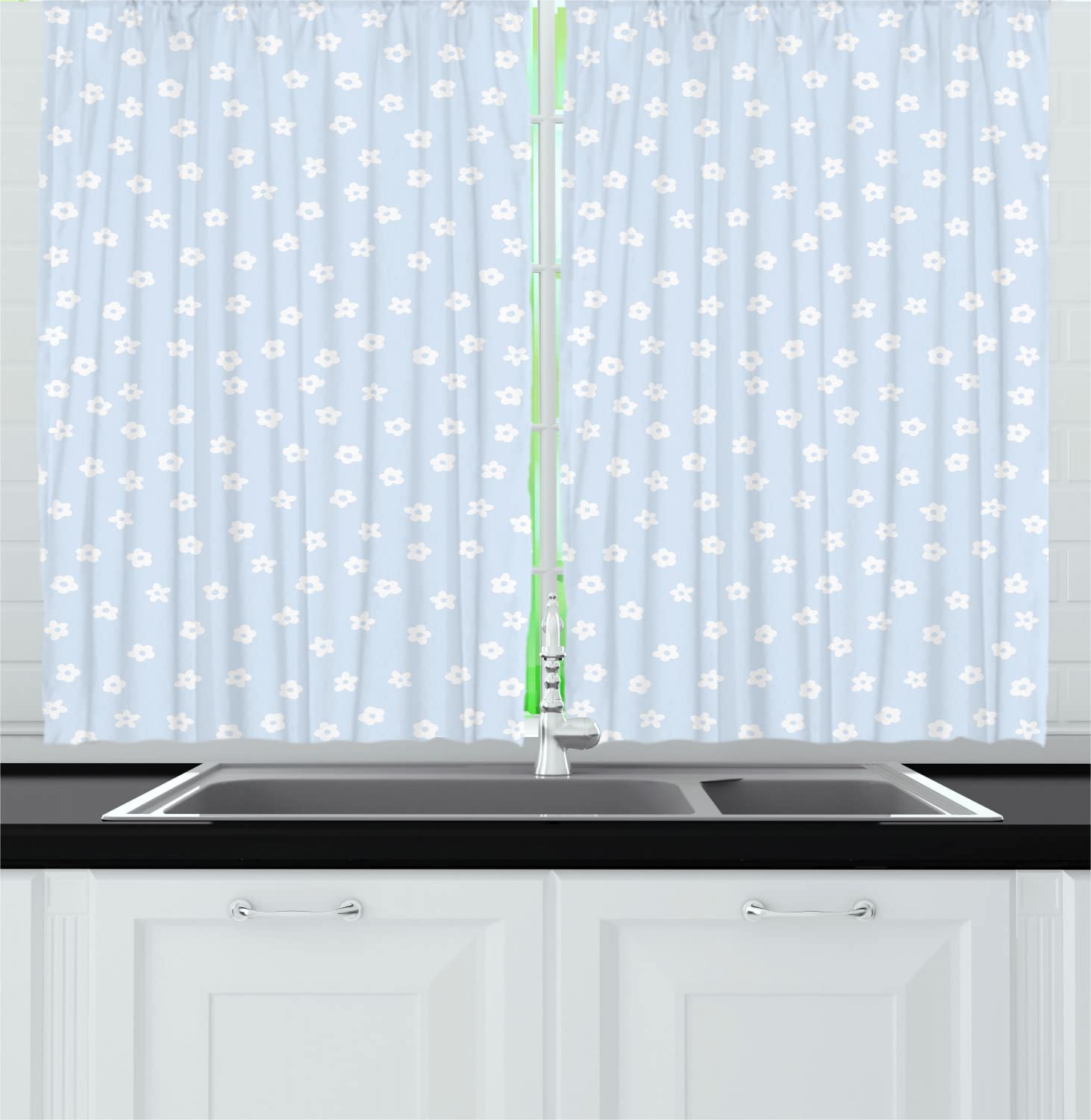 Ambesonne Floral Long Kitchen Curtains - Spring Blossom Wildflower Design with Rod Pocket, 55