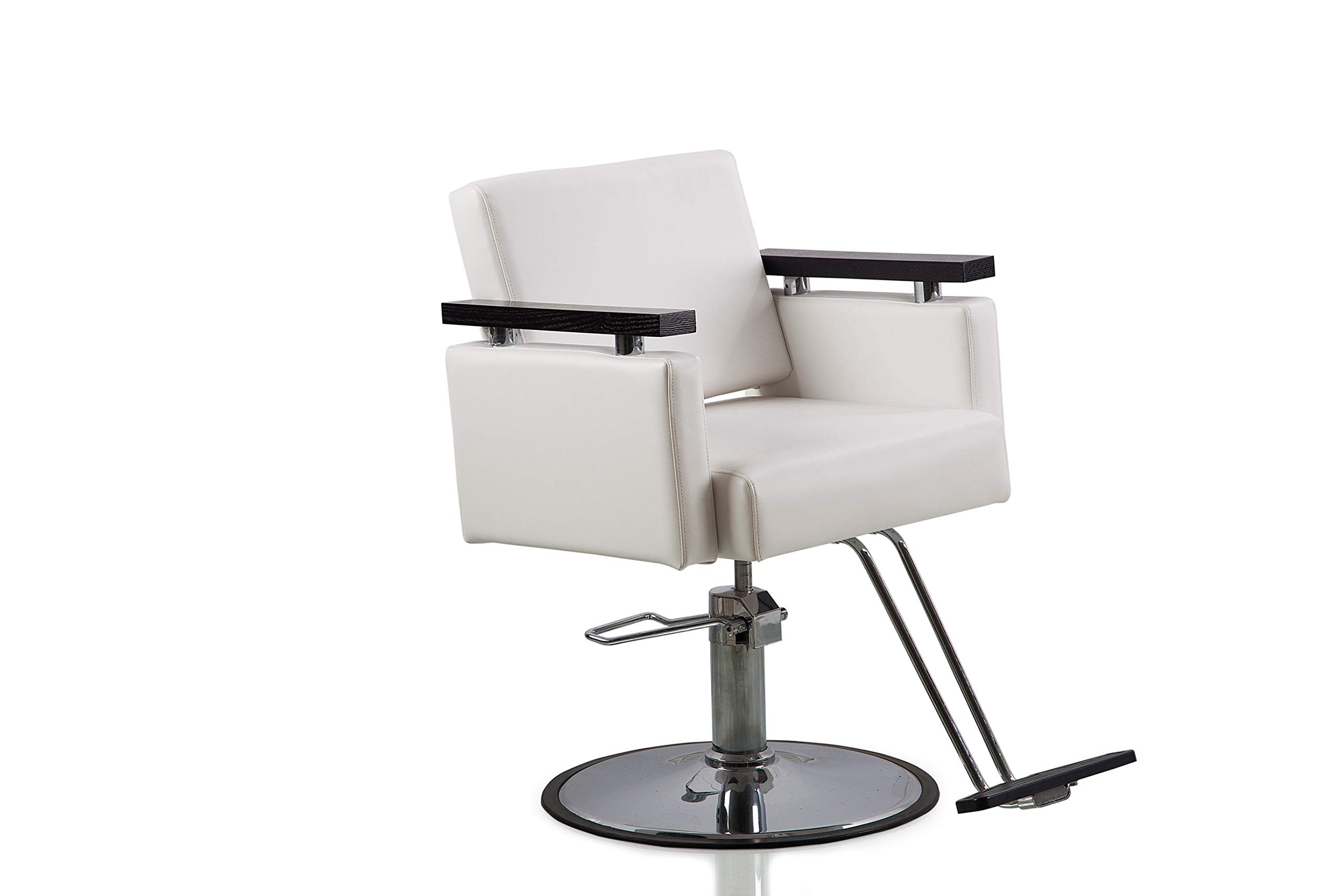 Professional Hydraulic Barber Chair for Salon & Hair Stylists - White Round Base Beauty Styling Chair for Haircuts, Shaves & Spa Treatments