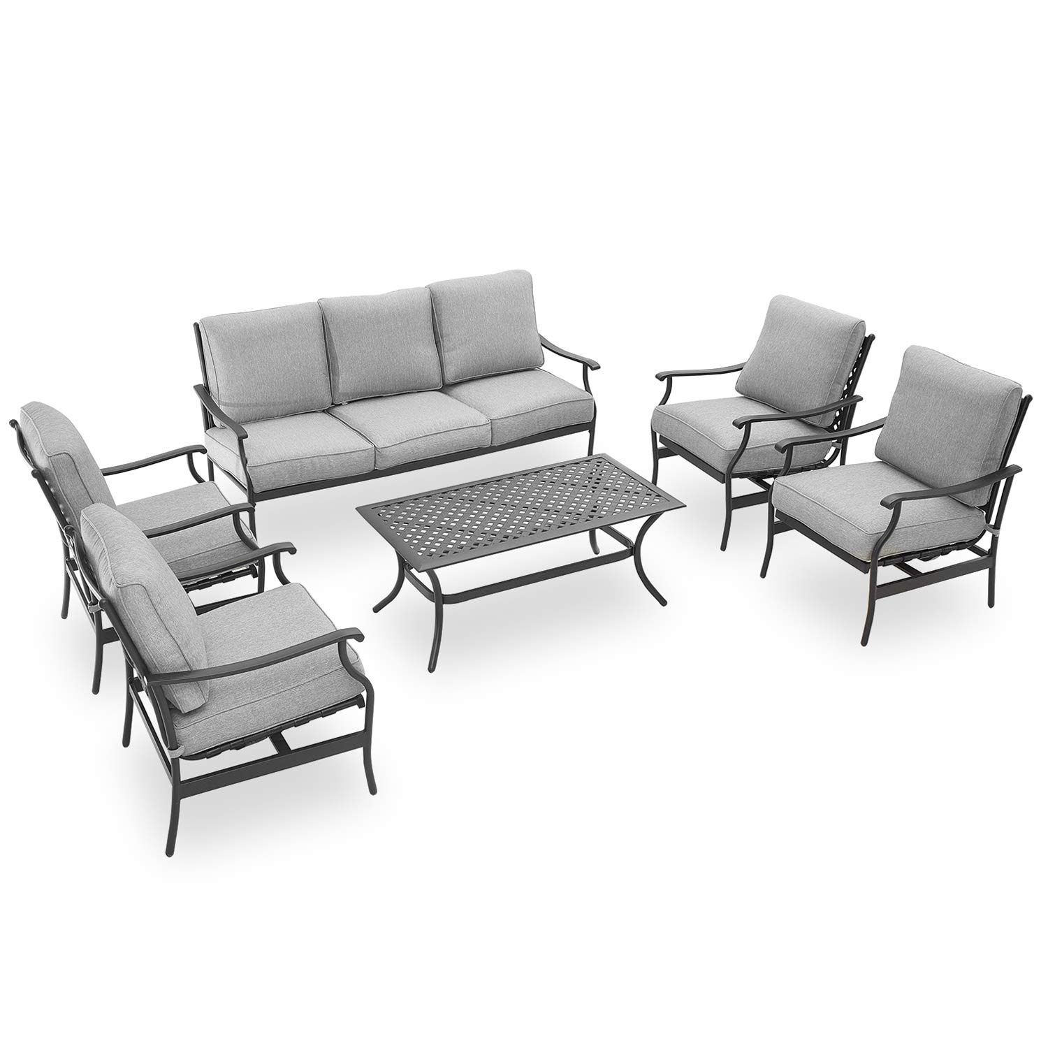 PatioFestival 6-Piece Outdoor Conversation Set with Cushions - All-Weather Galvanized Steel Frame, Grey Metal Patio Furniture for Backyard, Garden & Poolside Relaxation