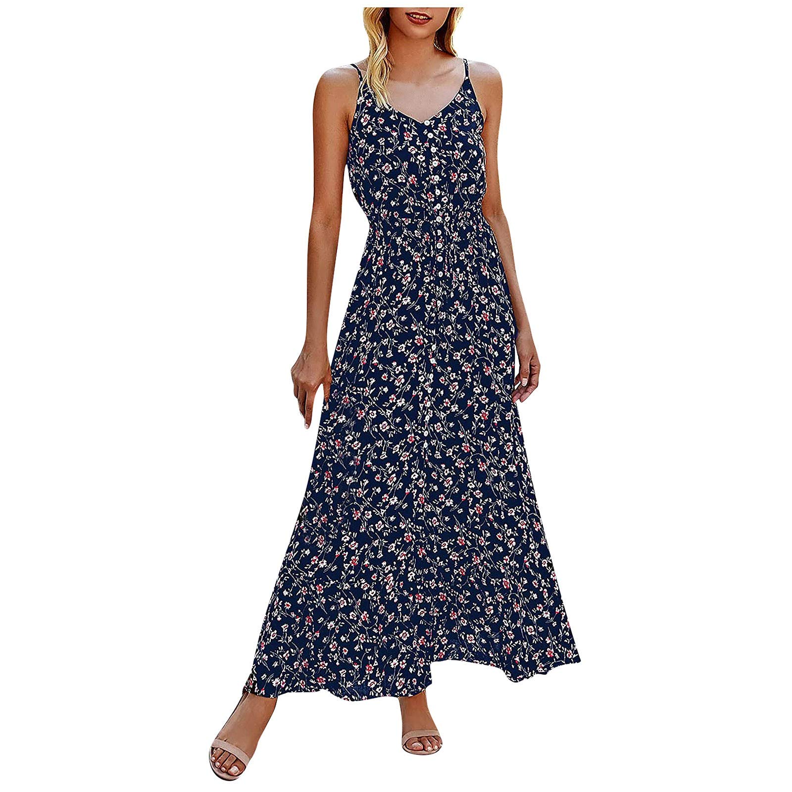Women's Floral Print Maxi Dress - Sleeveless Split Long Sundress for Summer, Beach, Party & Casual Wear | Perfect for Vacations, Date Nights & Outdoor Events