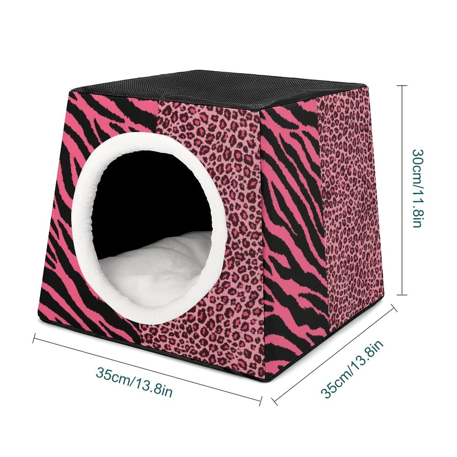 Printed Cat Houses & Condos - Foldable Cat Cube Bed with Removable Pillow in Tiger Leopard Print - Cozy Pet Sofa for Indoor Cats | Perfect for Living Room, Bedroom & Office