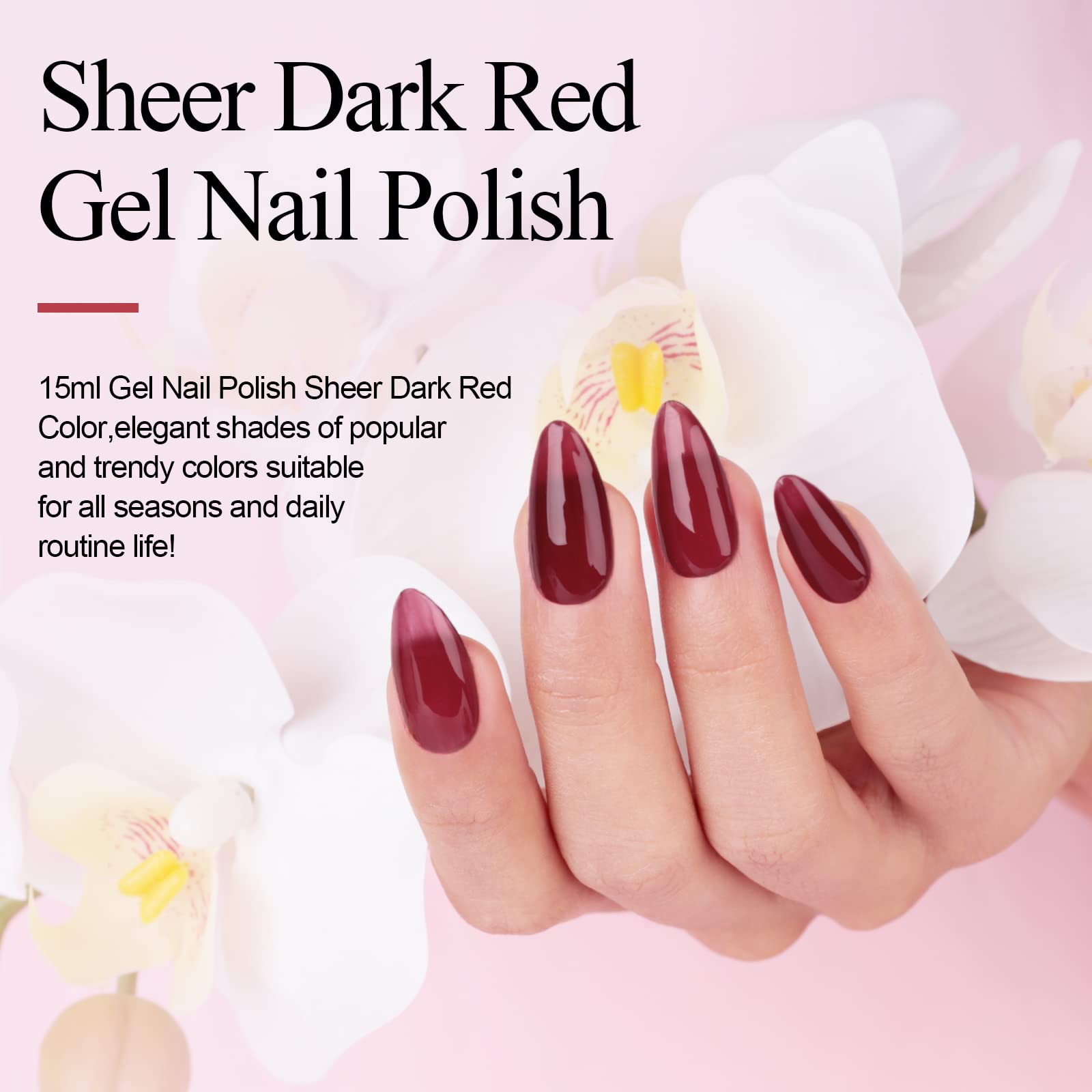 Imtiti Translucent Gel Nail Polish - 0.5 fl oz Dark Red Sheer Soak Off UV/LED Gel Polish for Manicure, Nail Art & Salon DIY | Long Lasting Christmas & Halloween Nail Designs | Perfect for Parties, Weddings & Special Occasions