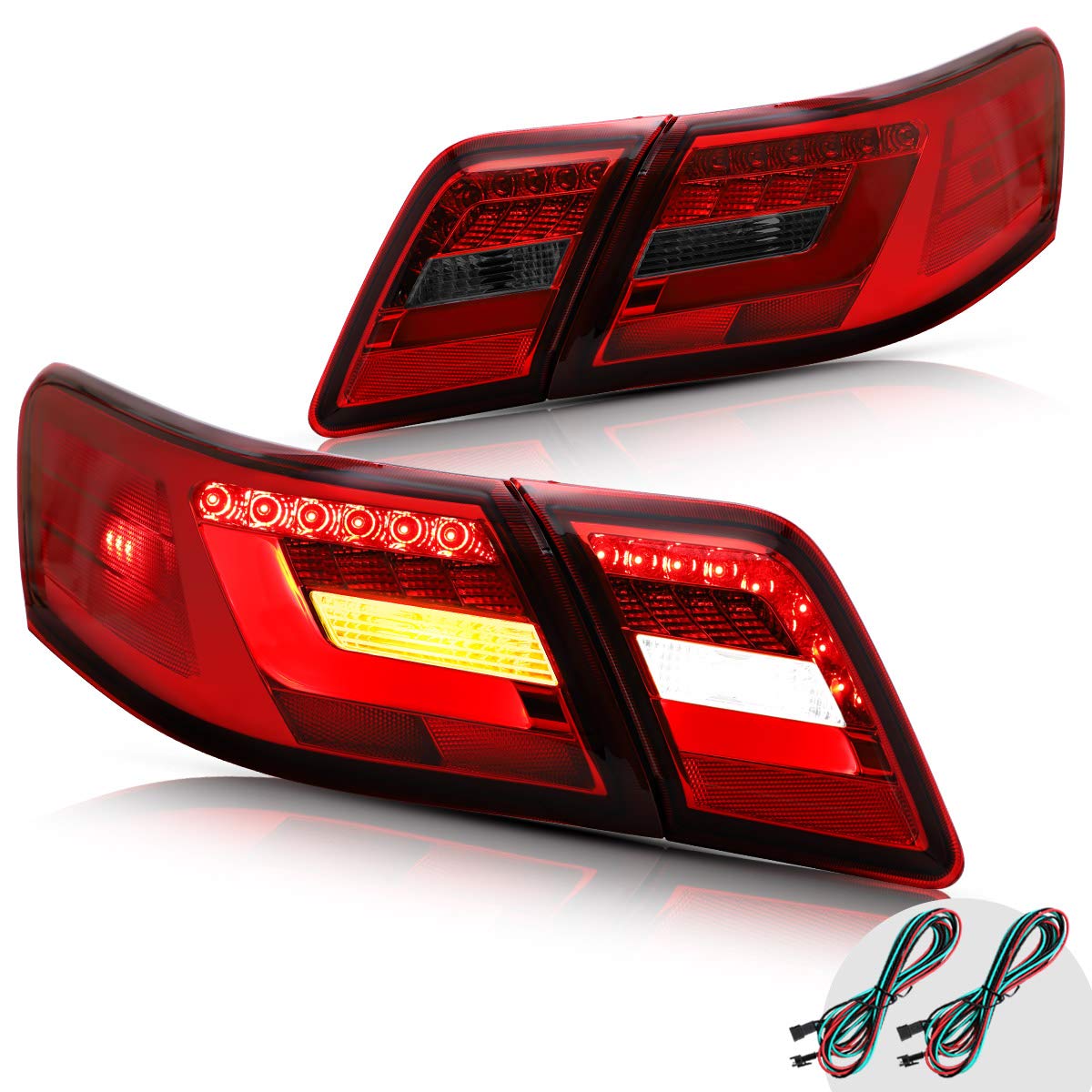 VLAND LED Red & Smoked Tail Lights for Toyota Camry Sedan 2006-2011 - Replacement Rear Lamps (Not Compatible with Hybrid & Camry LE Models) | Enhanced Night Visibility & Stylish Upgrade for Your Vehicle