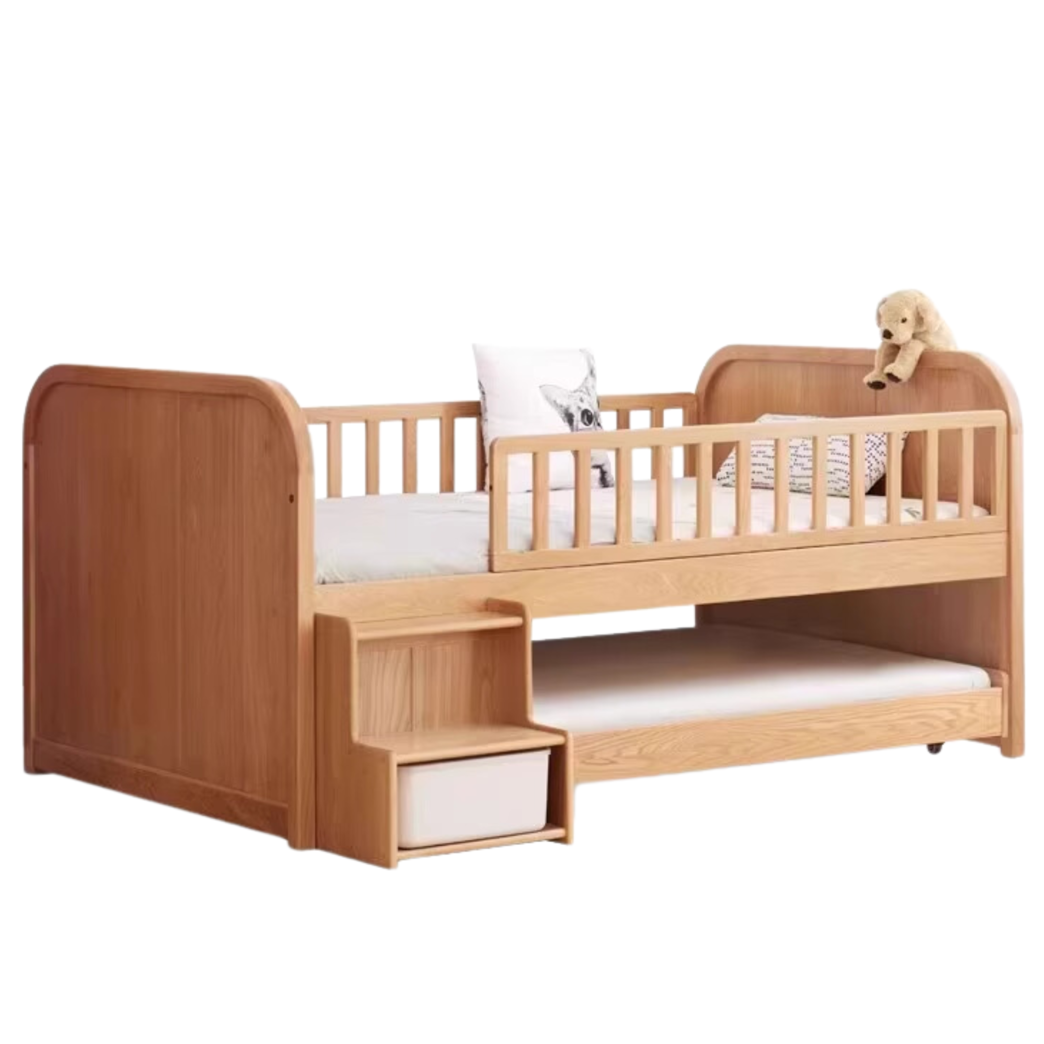 Solid Oak Wood Multi-Function Storage Bed with Wide Underbed Drawers - Perfect for Bedroom Organization & Small Space Living