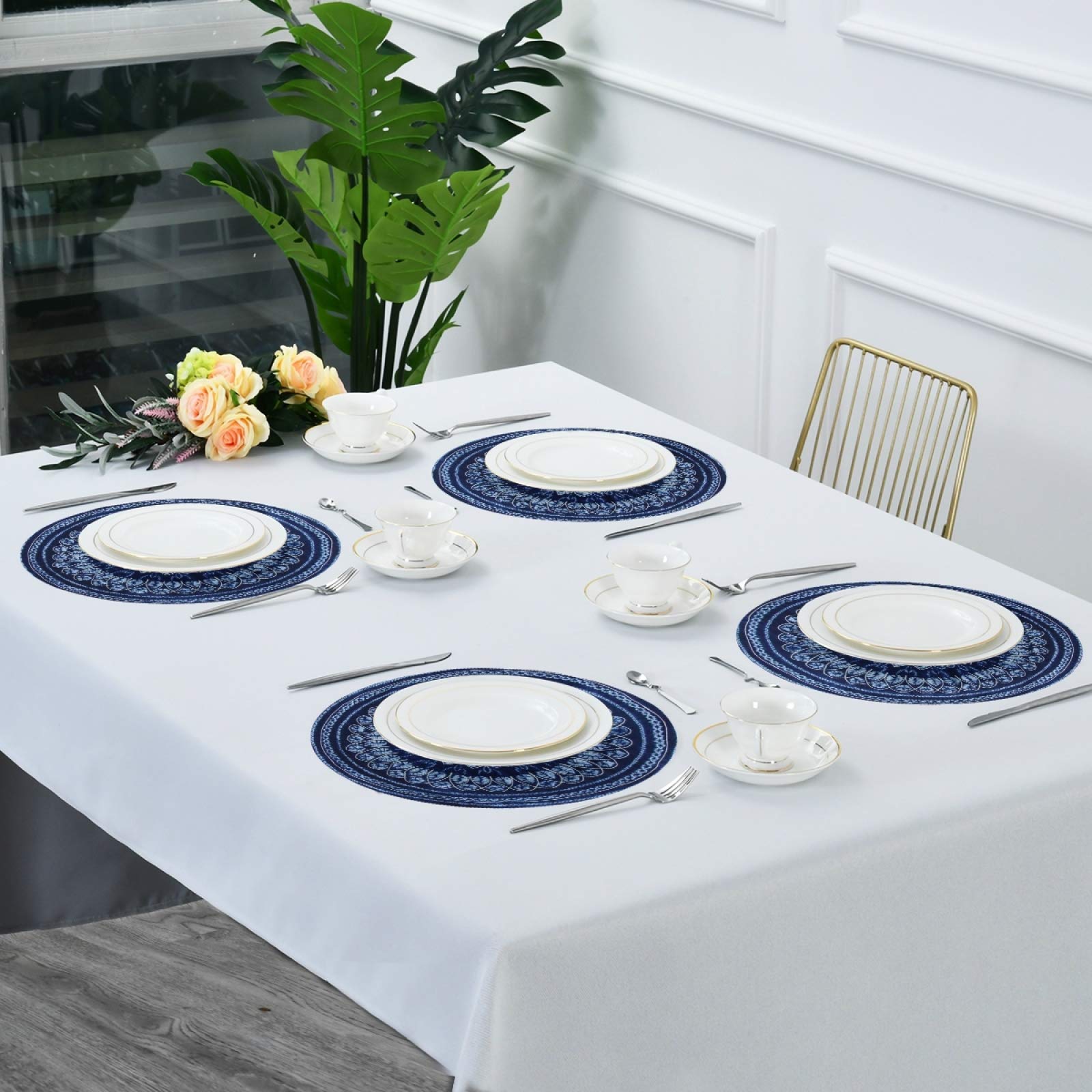 ALAZA Navy Blue Round Placemats Set of 4 - Waterproof Dining Table Mats for Kitchen, Home Decor & Holiday Settings | Perfect for Dinner Parties, Family Gatherings & Festive Decorations