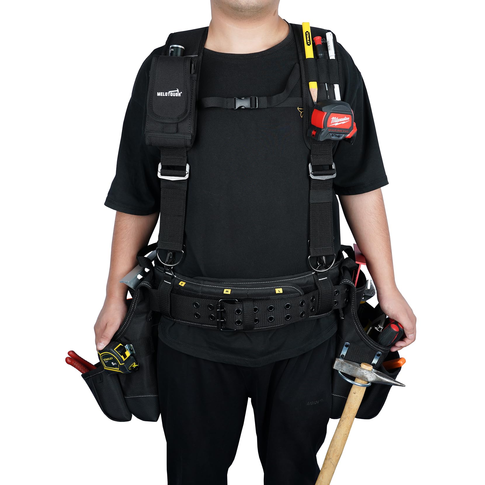 MELOTOUGH Heavy Duty Tool Belt with Suspenders - Durable Construction Tool Pouch for Electricians, Roofers, Contractors & Carpenters - Perfect for Framing, Roofing & DIY Projects