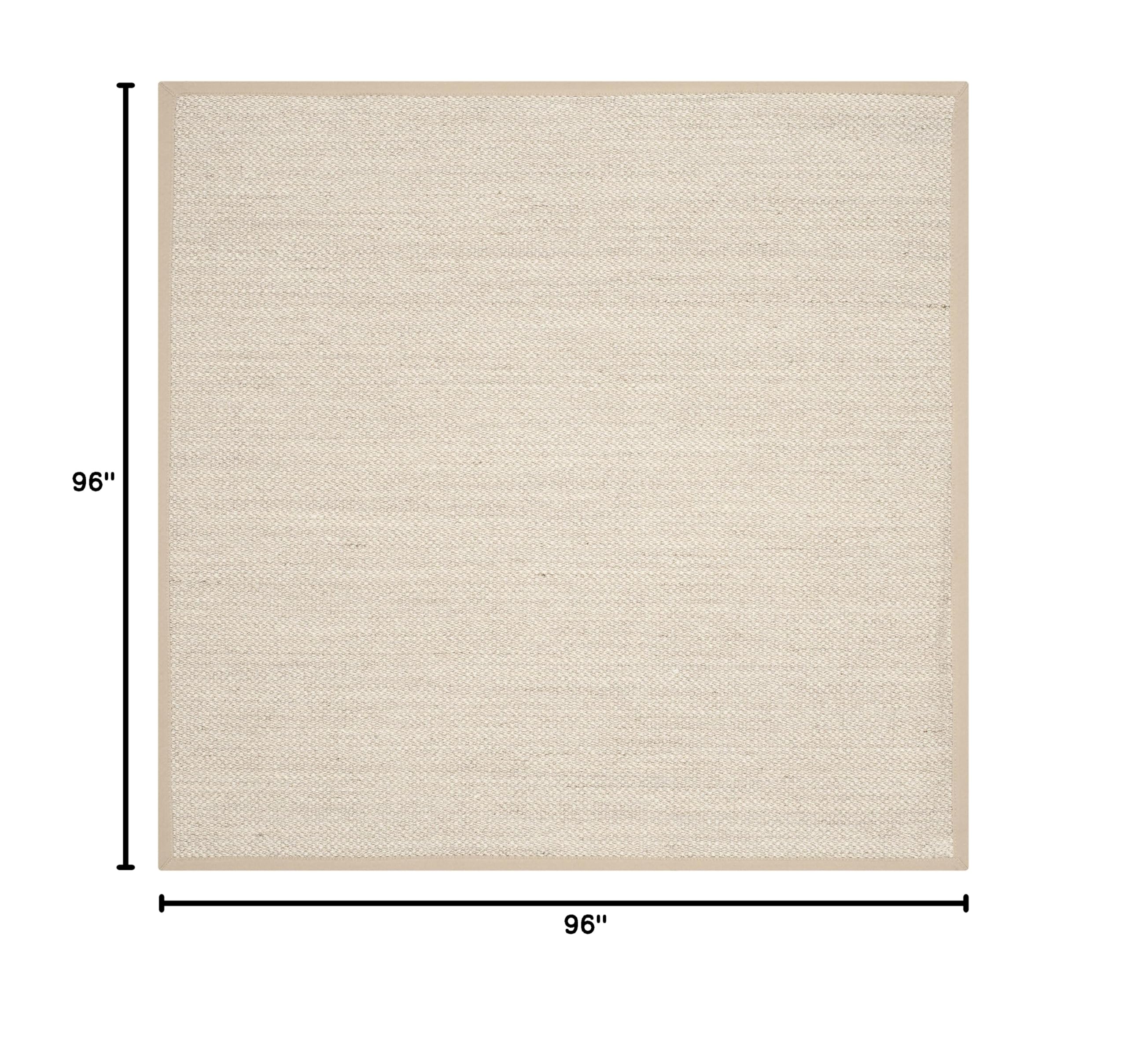 SAFAVIEH Natural Fiber Collection 8'x8' Square Marble & Linen Border Sisal Area Rug - Perfect for Living Room, Bedroom, or Office Decor