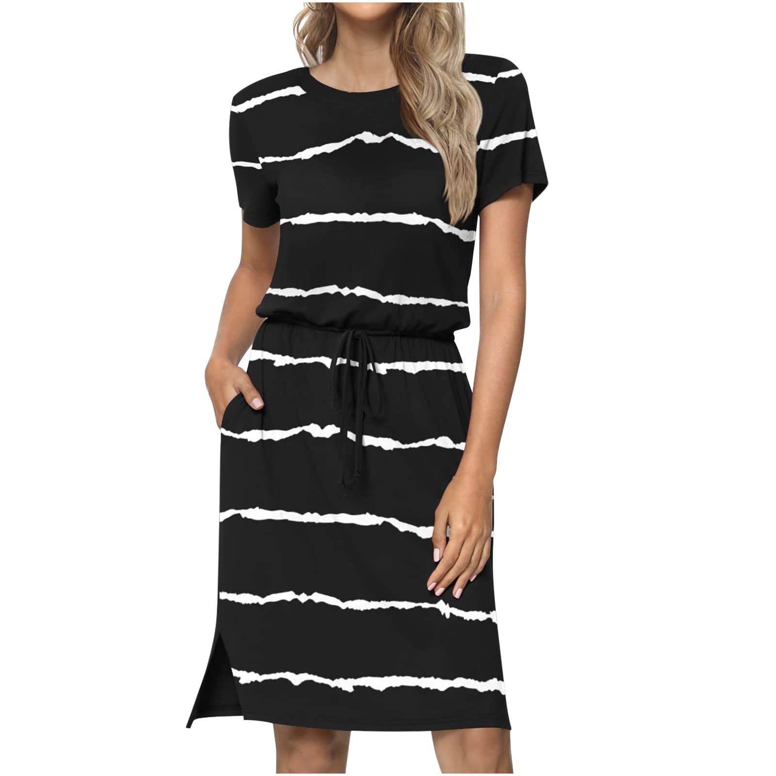 2023 Summer Dresses for Women - Short Sleeve Round Neck Casual Printed Dress | Floral & Fashionable Sundress for Beach, Vacation & Everyday Wear