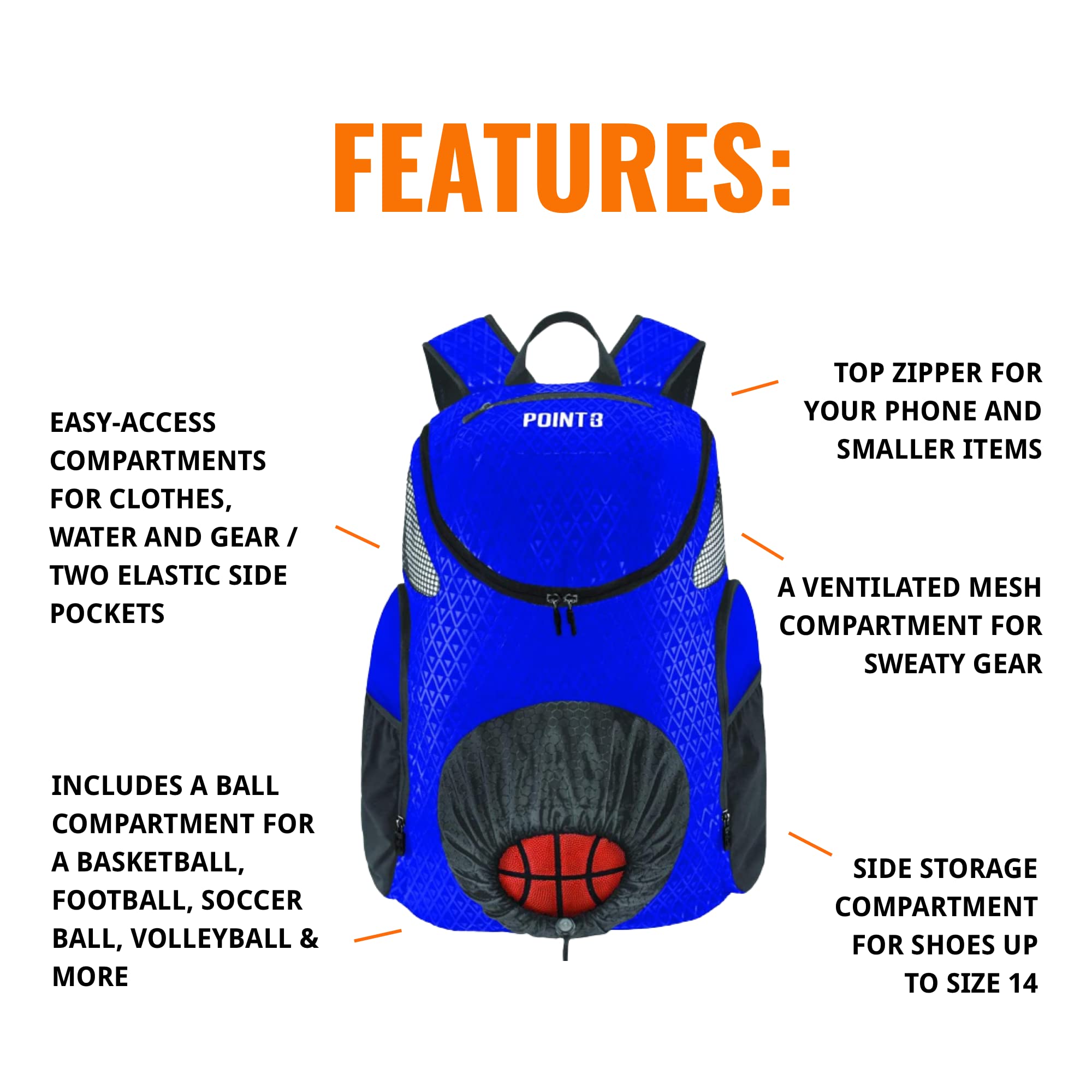 Basketball Backpack with Ventilated Shoe Pocket for Travel & Sports