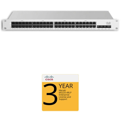 Cisco MS225 48LP 48-Port Gigabit Ethernet Switch with 3-Year Enterprise License & Support - Ideal for Business Networks, Data Centers & Office IT Infrastructure