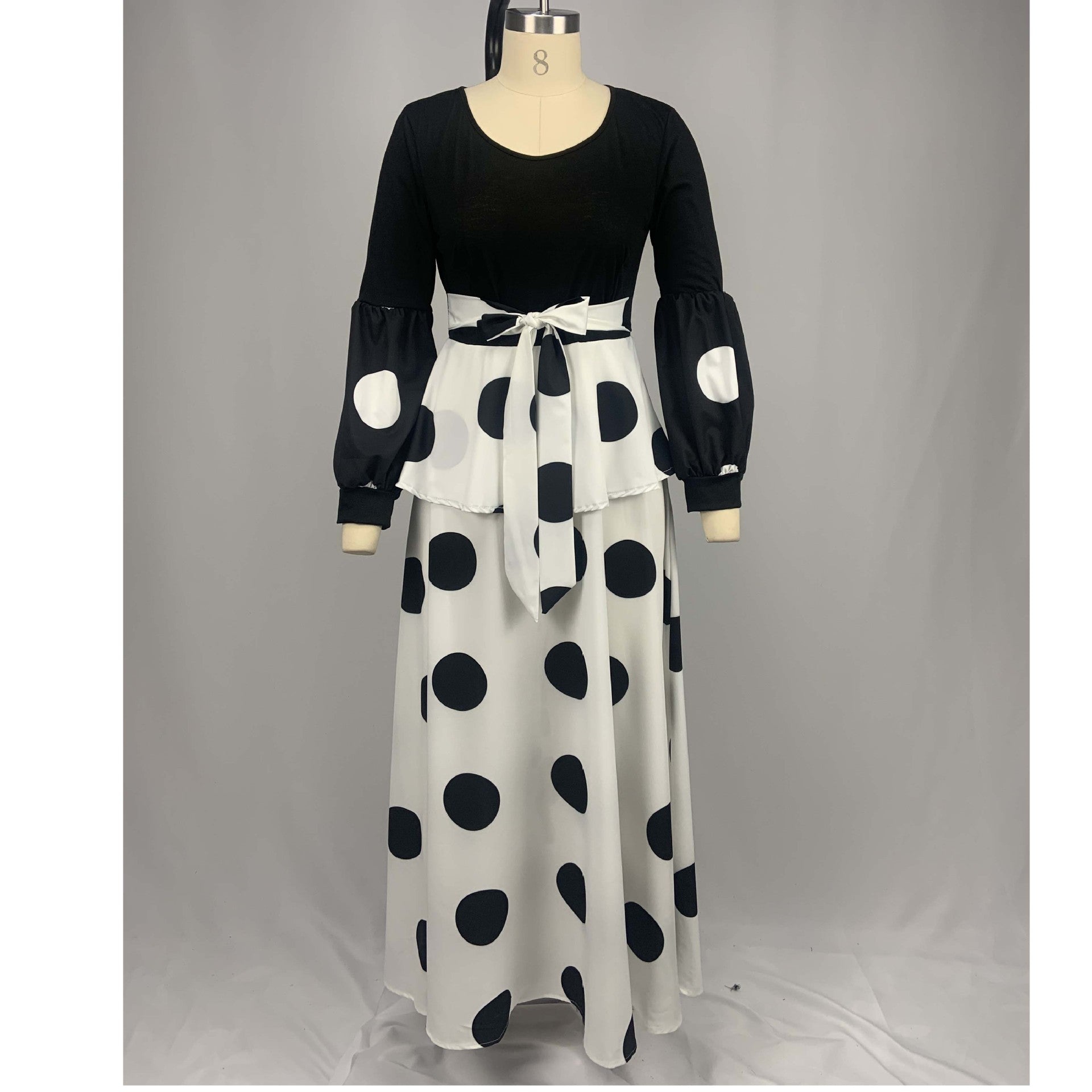 European & American Women's High Waist Mesh Dot Print Long Dress - Cross Border Fashion for Parties, Weddings & Evening Events