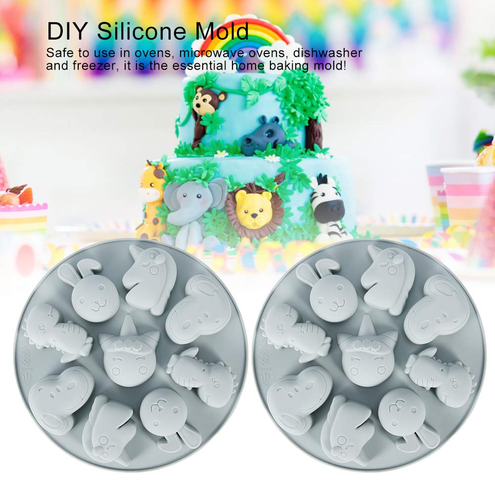 2-Piece Cartoon Animal Silicone Cake Decorating Tools - Non-Stick Chocolate Fondant Mold for Baking, Candy Making, DIY Gummy Sugar Crafts (Gray) - Perfect for Birthday Cakes, Cupcakes, and Homemade Treats